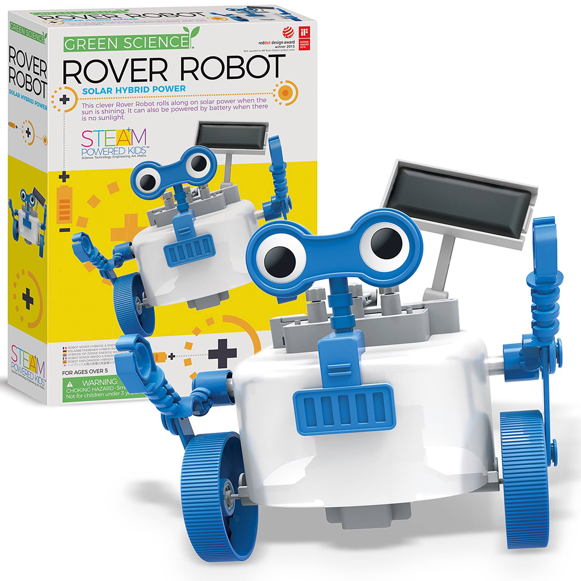 ROVER ROBOT GREEN SCIENCE STEAM POWERED KIDS AGES 5+ SOLAR HYBRID POWER STEAM POWERED KIDS WARNING: CHOKING HAZARD - Small parts. Not for children under 3.