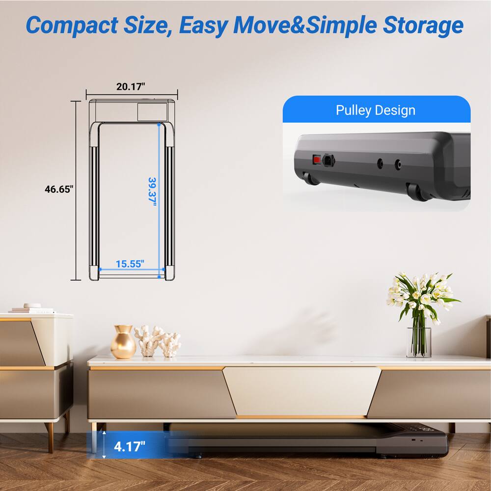 Compact Size, Easy Move & Simple Storage  
20.17" Pulley Design  
46.65"  
39.37"  
15.55"  
4.17"