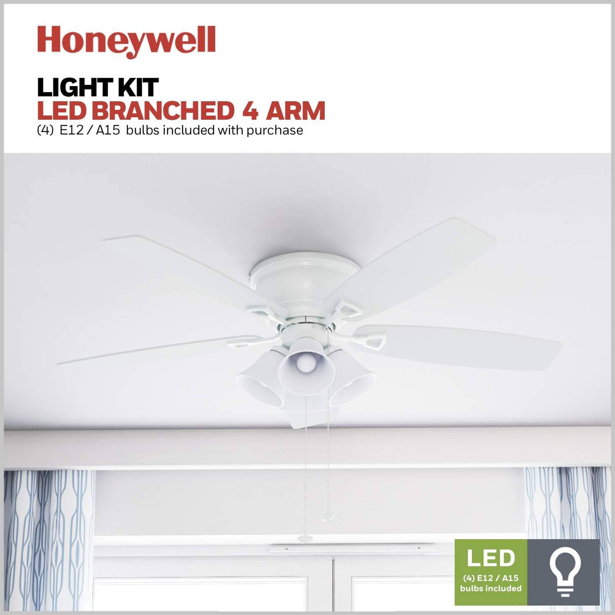 Honeywell LIGHT KIT LED BRANCHED 4 ARM (4) E12/A15 bulbs included with purchase LED (4) E12/A15 bulbs included
