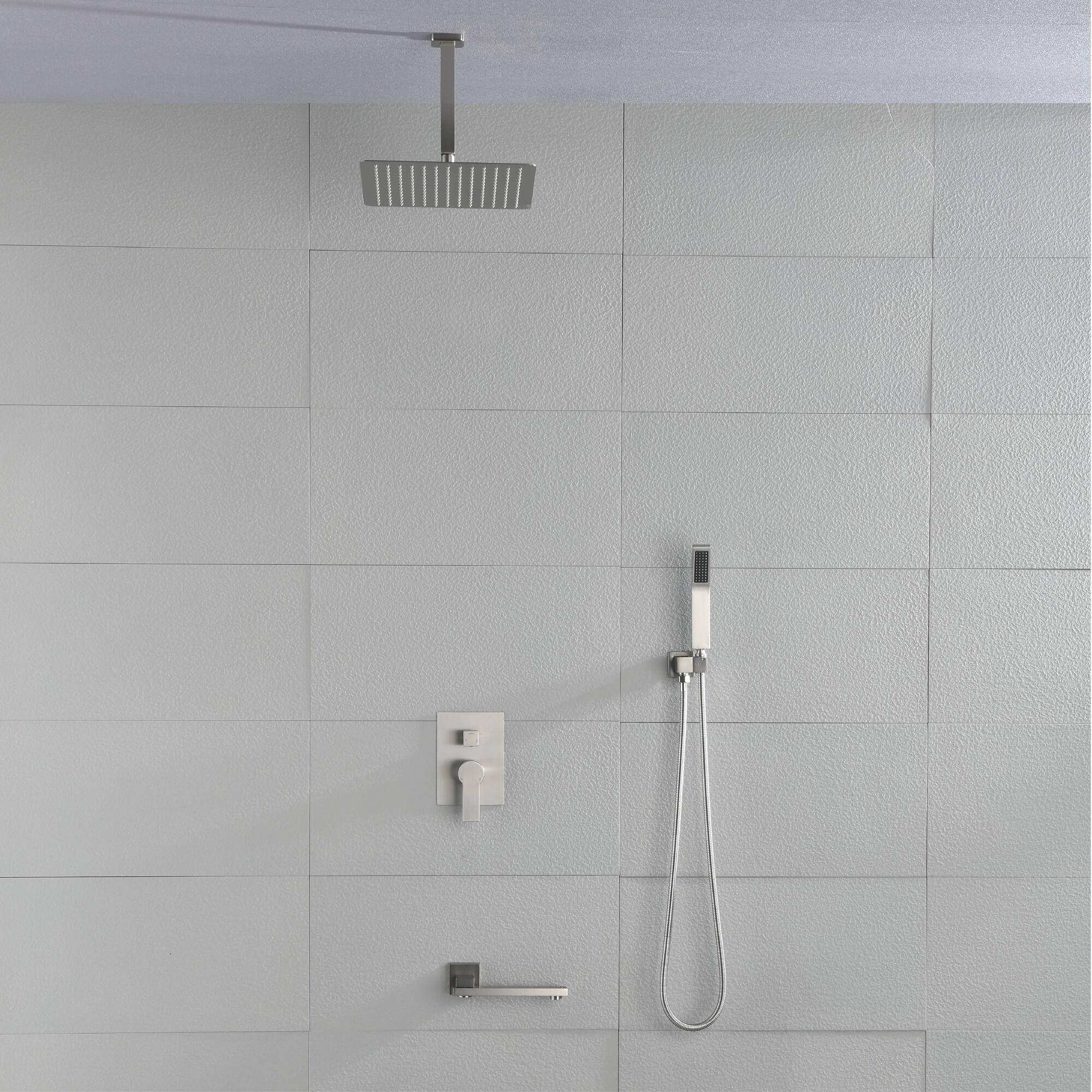 Alt View 3. Boyel Living - Brushed Nickel 10-Inch Rain Shower System Brass SUS304 3-Function Valve Handheld 180° Spout cUPC - Brushed Nickel.