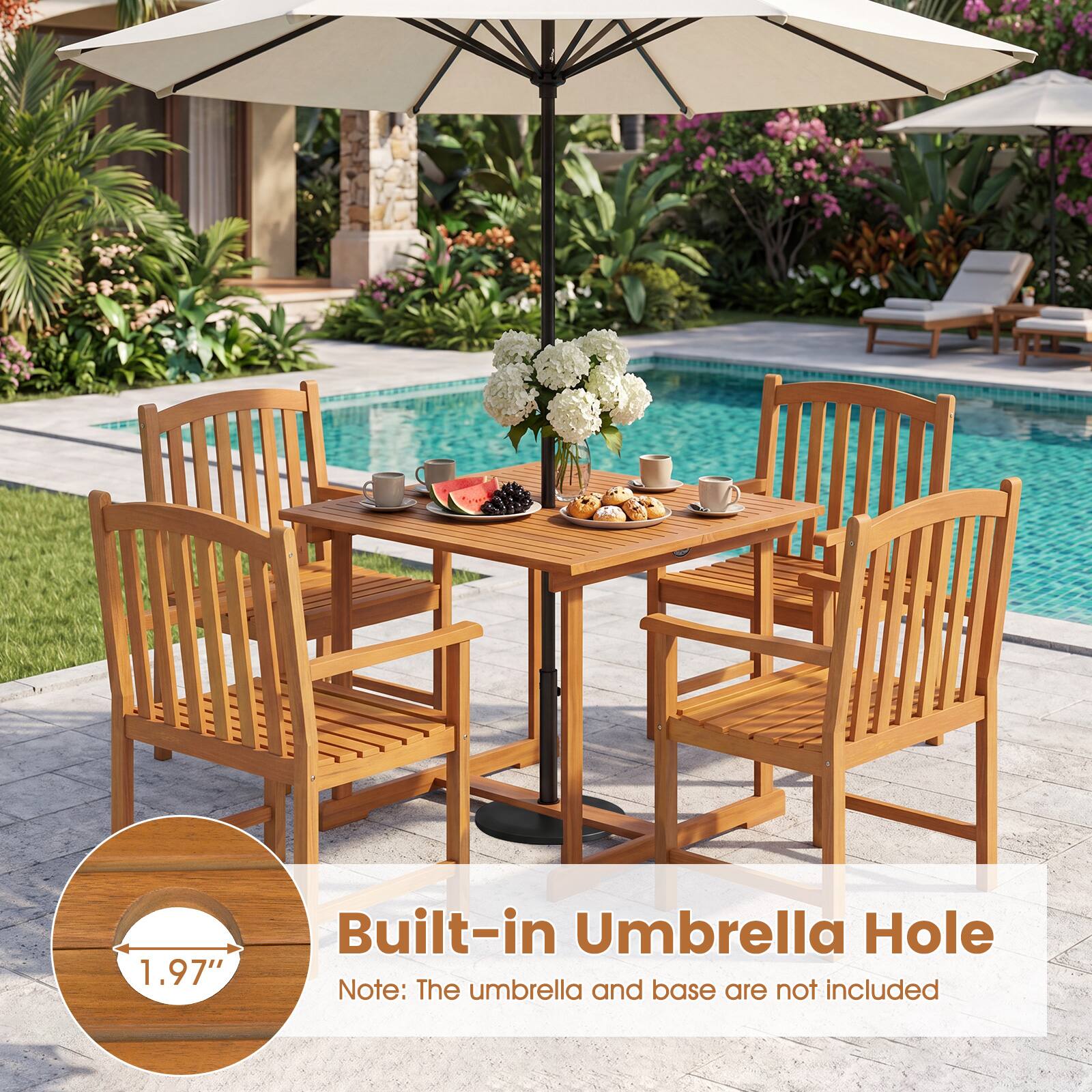 1.97"  
Built-in Umbrella Hole  
Note: The umbrella and base are not included