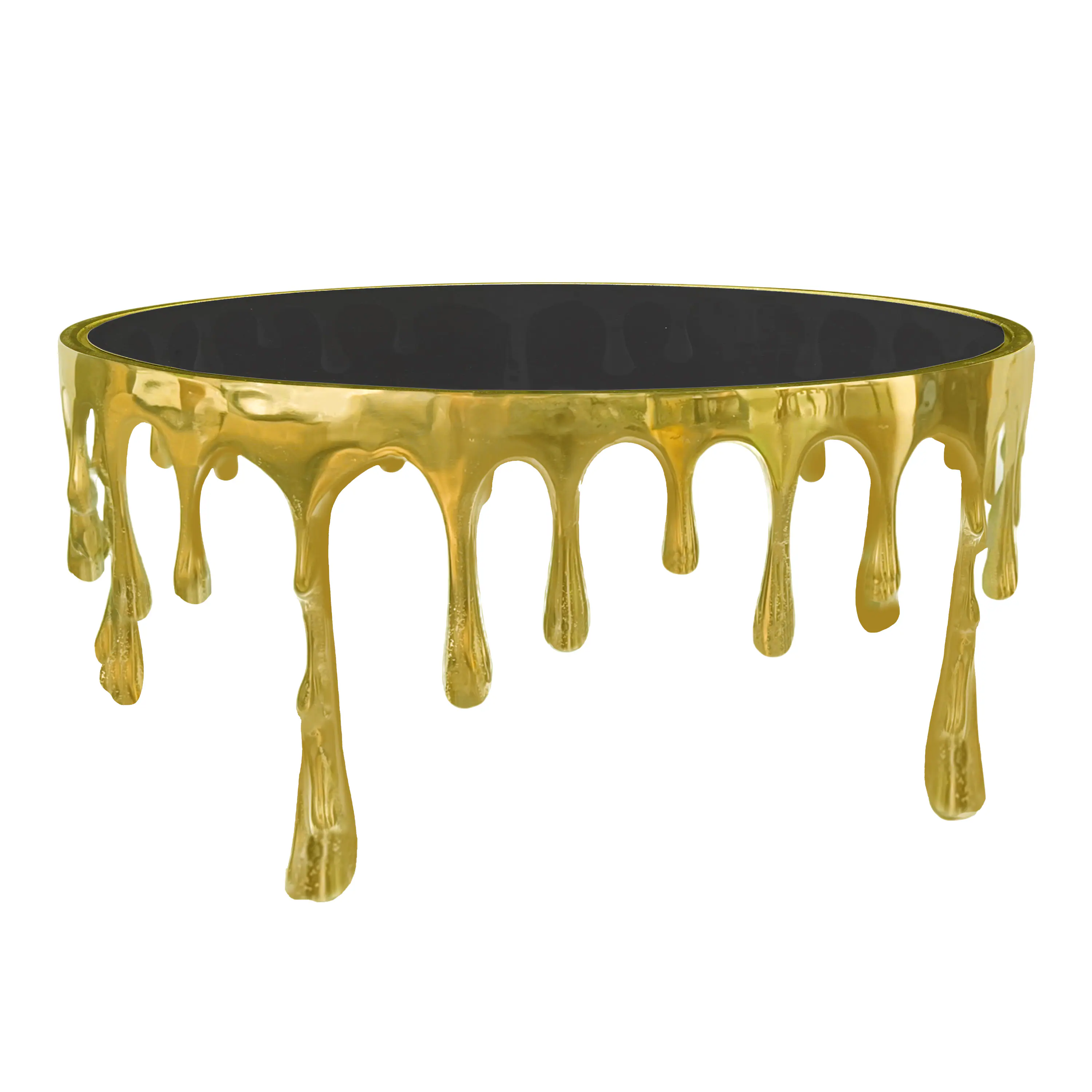 Manhattan Lane - Capri Coffee Table | 36 Inch Round Glass Top | Melting Drip Design - Gold, Black