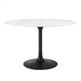 Lippa 48" Round Faux Marble Dining Table by Modway - Black White