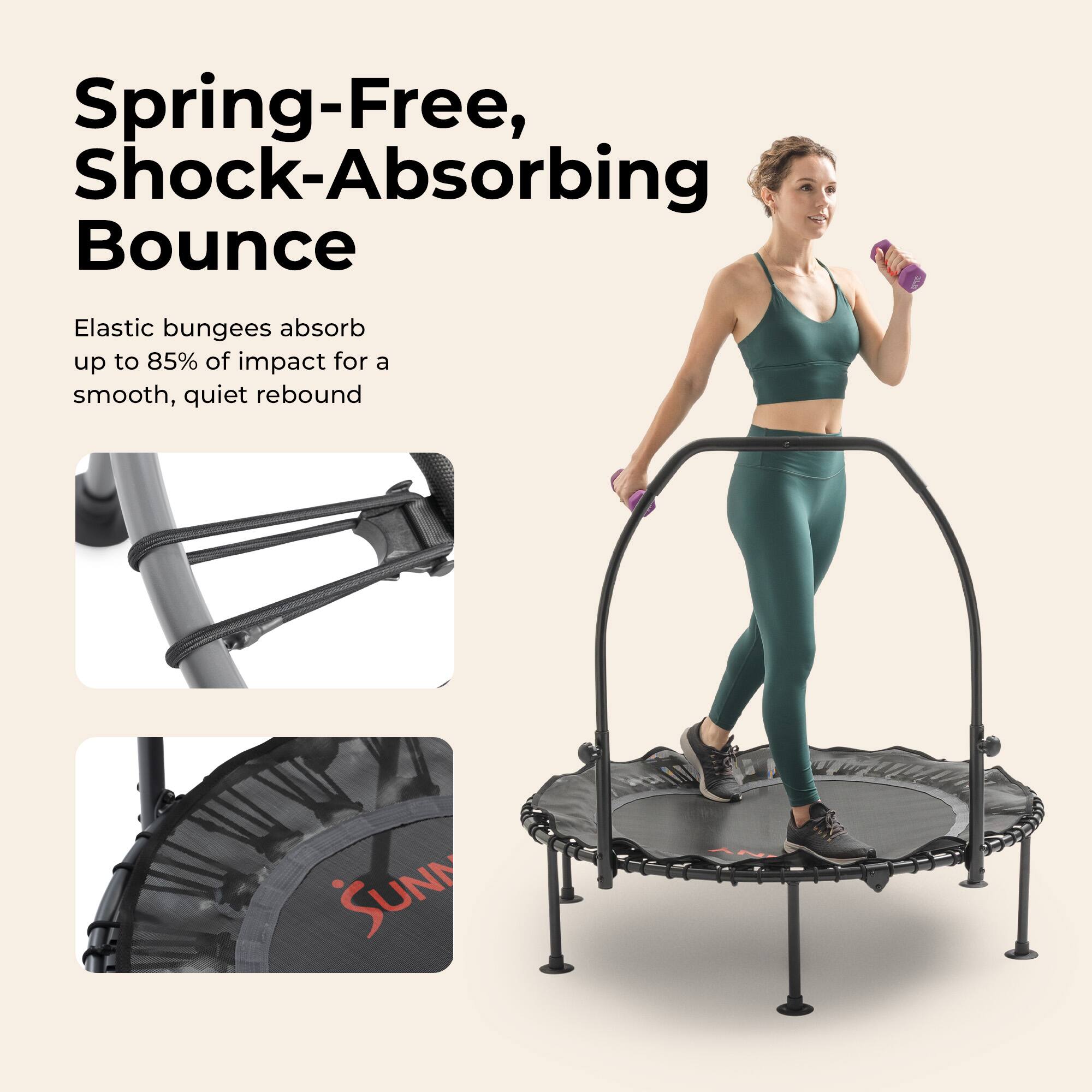 Spring-Free, Shock-Absorbing Bounce

Elastic bungees absorb up to 85% of impact for a smooth, quiet rebound
