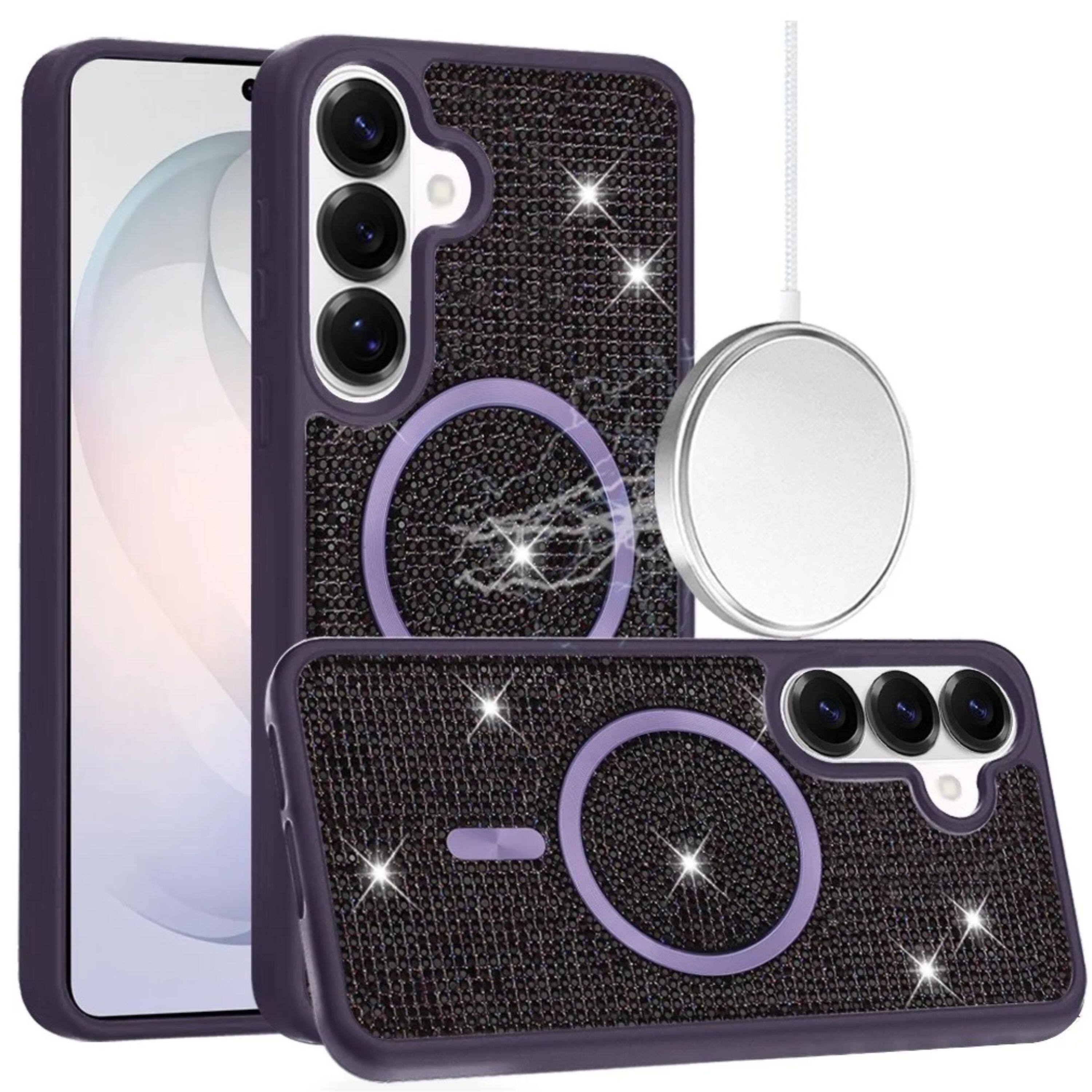 Angle. Kitcheniva - Full Bling Dazzle Magnetic Circle Phone Case With Tempered Glass For Samsung Galaxy S26 Plus Purple - Purple.