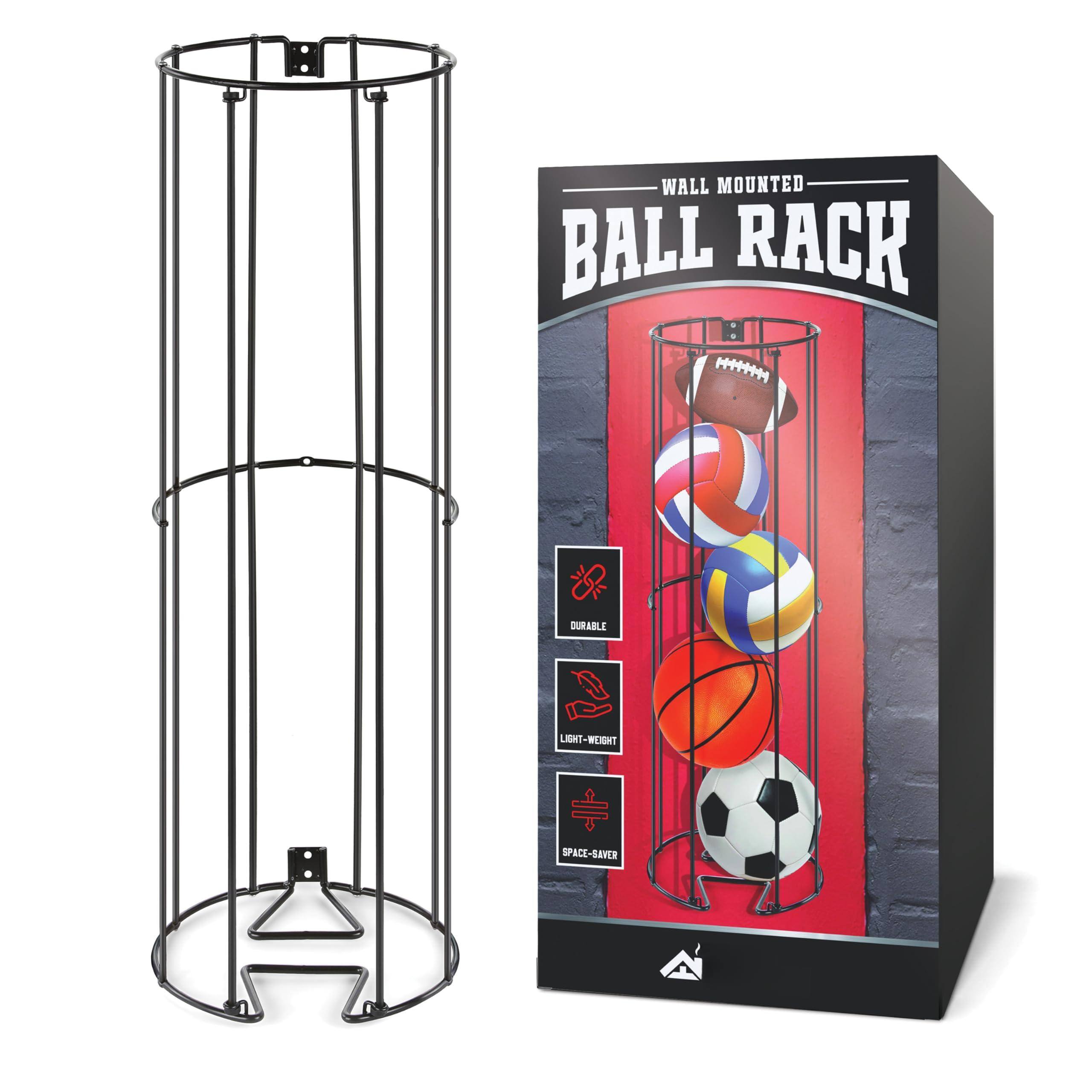Dazzling Pops - Vertical Ball Storage Rack, Wall-Mounted Garage Sports Equipment Organizer, Soccer Ball, Volley Ball, Footb - Default