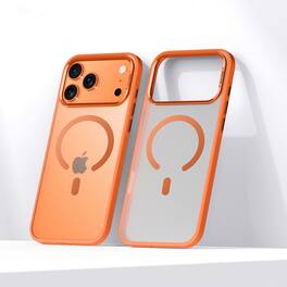 UUCOVER - Magnetic Case for Apple iPhone 17 Pro Max, Raised Edge Metal Lens Frame Protection, Shockproof Translucent Frosted Cover - Orange