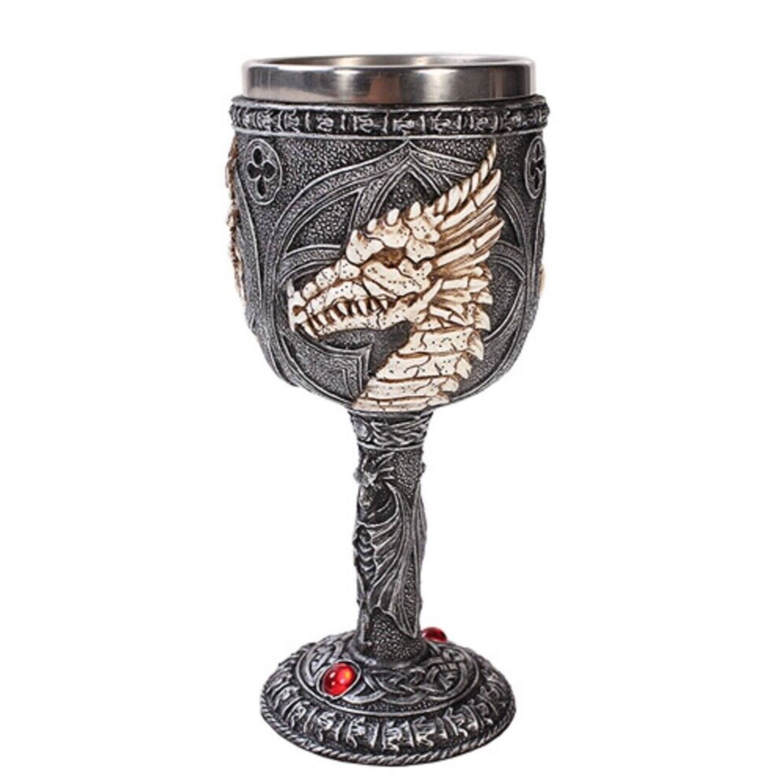 Front. Pacific Trading - Bone Dragon Fantasy Wine Goblet Chalice Resin Body Stainless Steel Cup Insert 6 ounce - Multicolor.