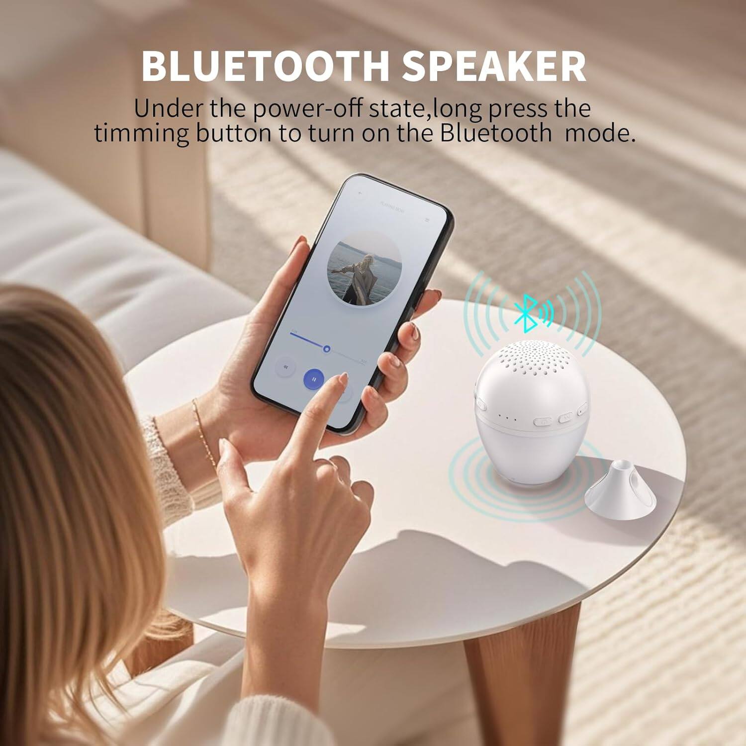 BLUETOOTH SPEAKER

Under the power-off state, long press the timing button to turn on the Bluetooth mode.