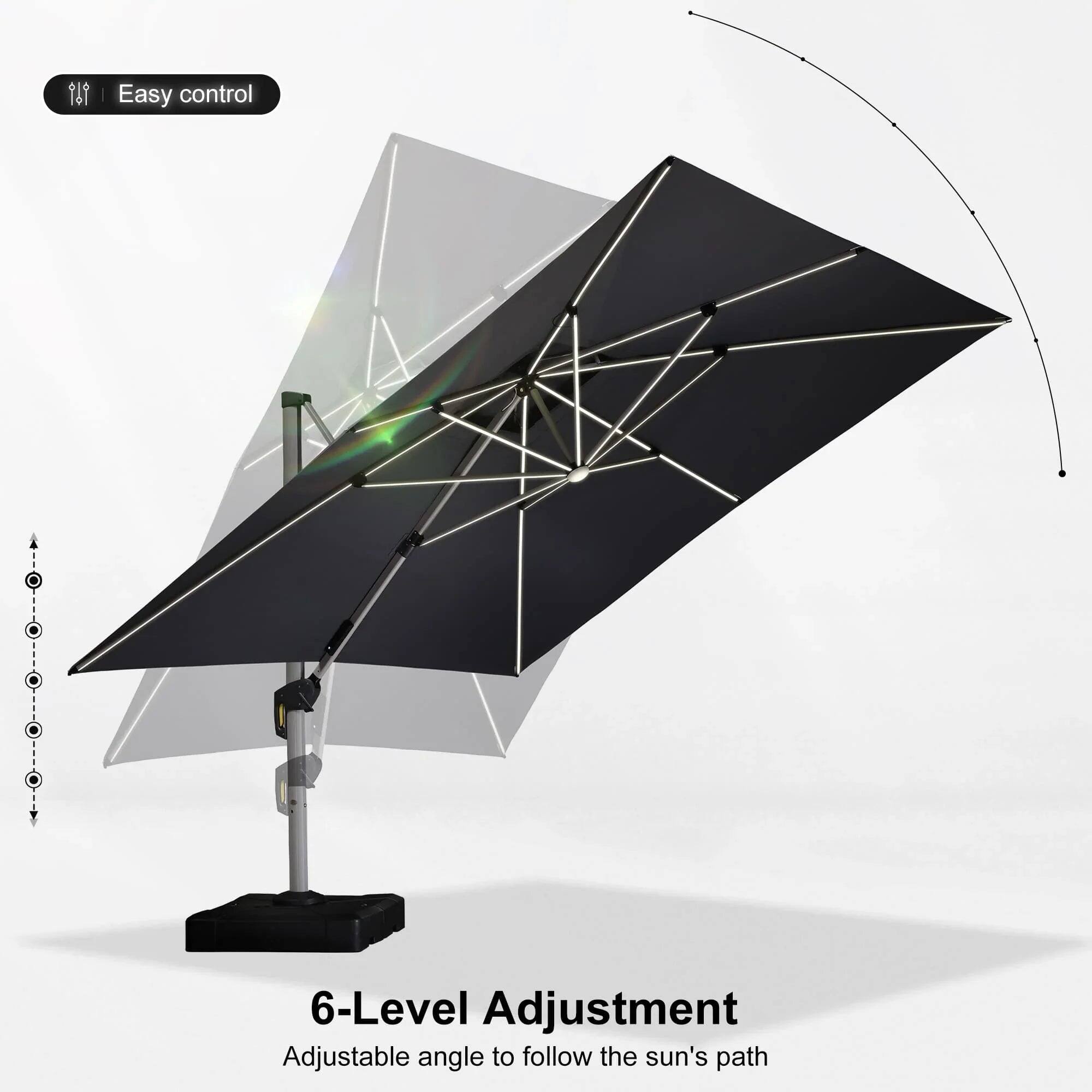 Easy control

6-Level Adjustment  
Adjustable angle to follow the sun's path