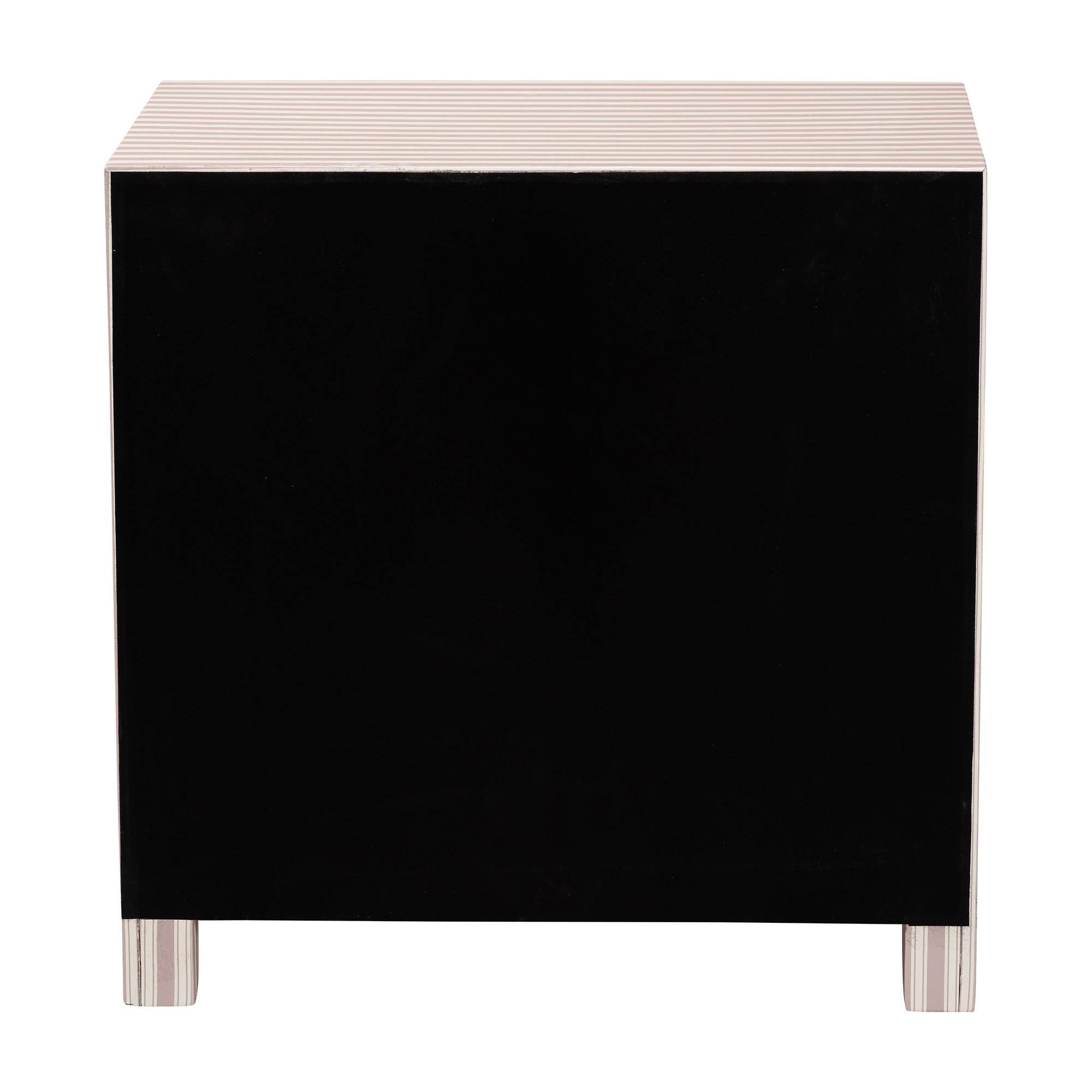 Alt View 1. Baxton Studio - Javianne End Table with Striped Faux Leather - 3-Drawer Storage Cabinet with Gold Knobs - White/Beige/Brass.