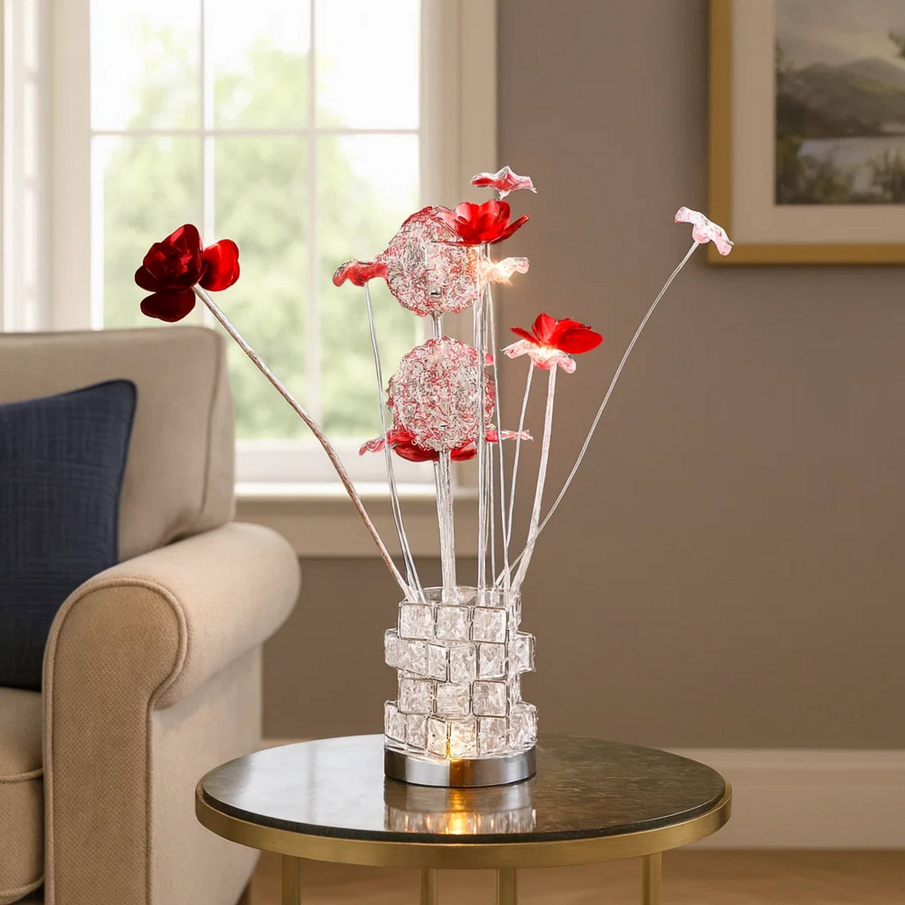 Alt View 3. Manhattan Lane - Accent Table Lamp, LED, Roses, Crystal Square Vase, Chrome 21 Inch - Red, Chrome.