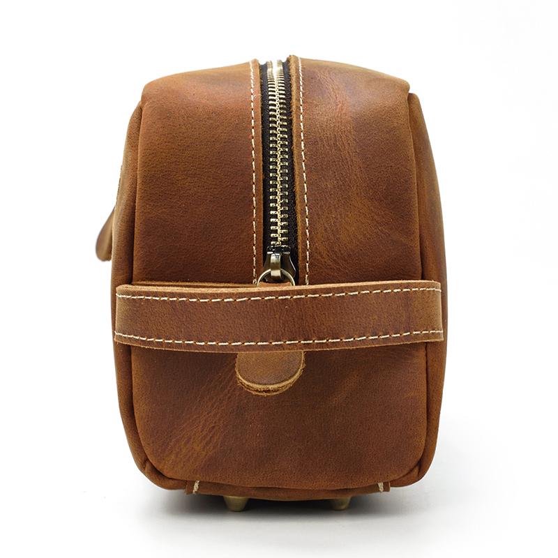 Back. Steel Horse Leather - The Wanderer Toiletry Bag | Genuine Leather Toiletry Bag - Brown.