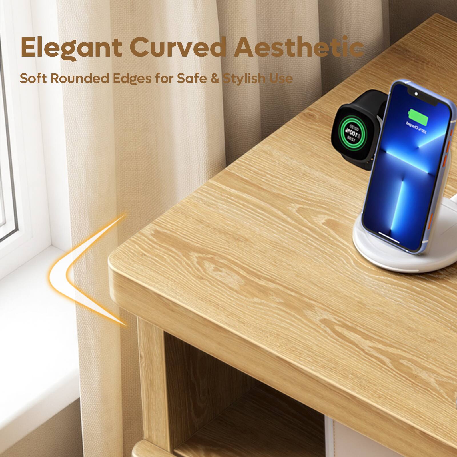 Elegant Curved Aesthetic  
Soft Rounded Edges for Safe & Stylish Use

100% 02/20 12.58  
Charged 100%