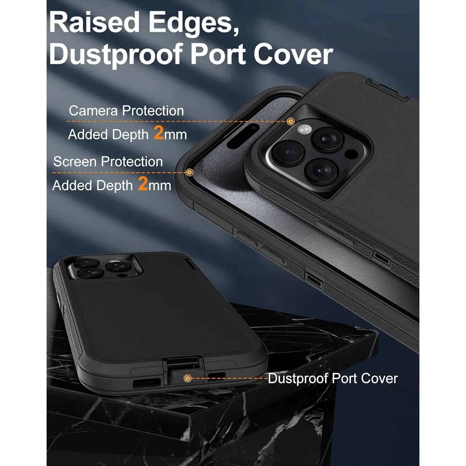 Raised Edges, Dustproof Port Cover

Camera Protection
Added Depth 2mm

Screen Protection
Added Depth 2mm

Dustproof Port Cover