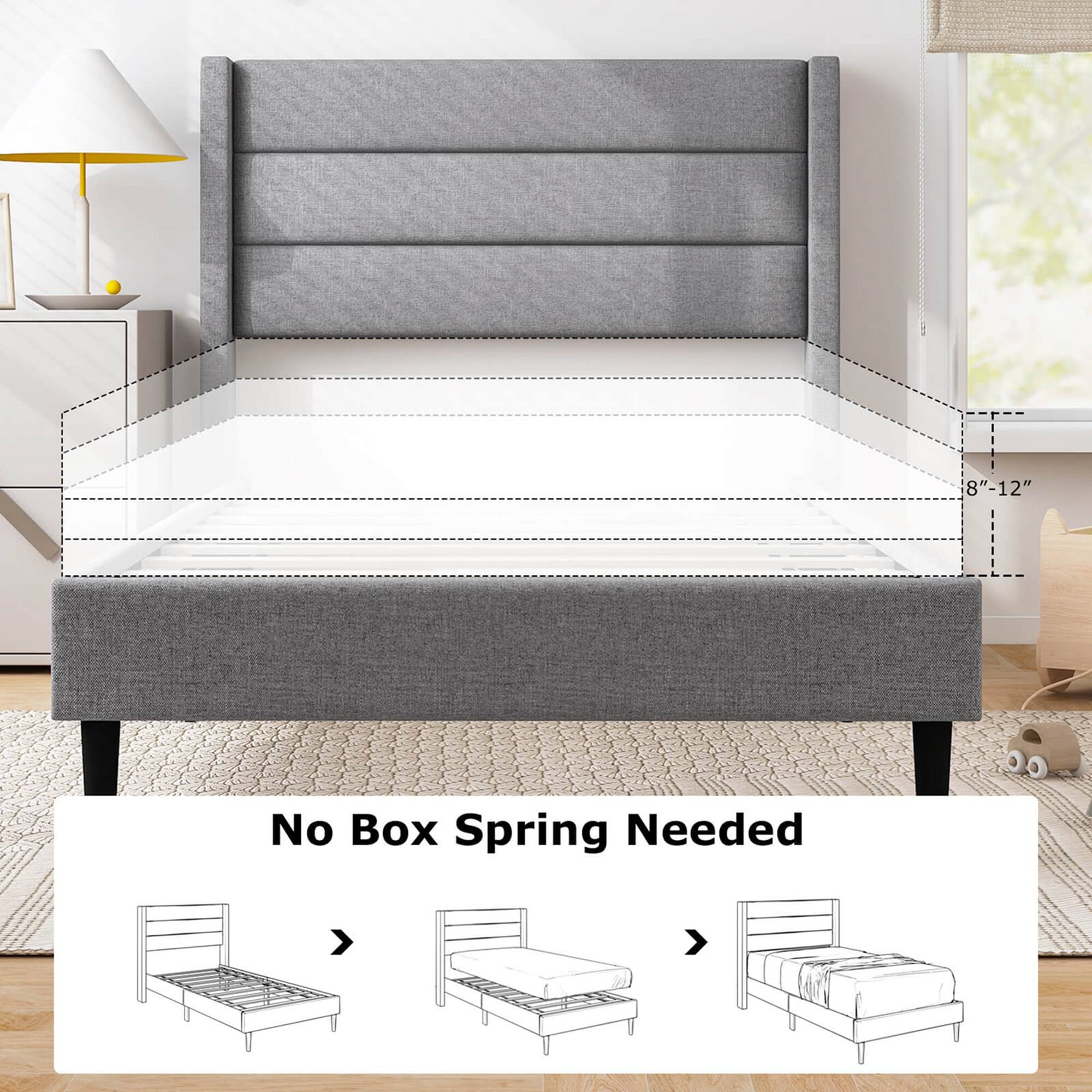 "8"-12" No Box Spring Needed"