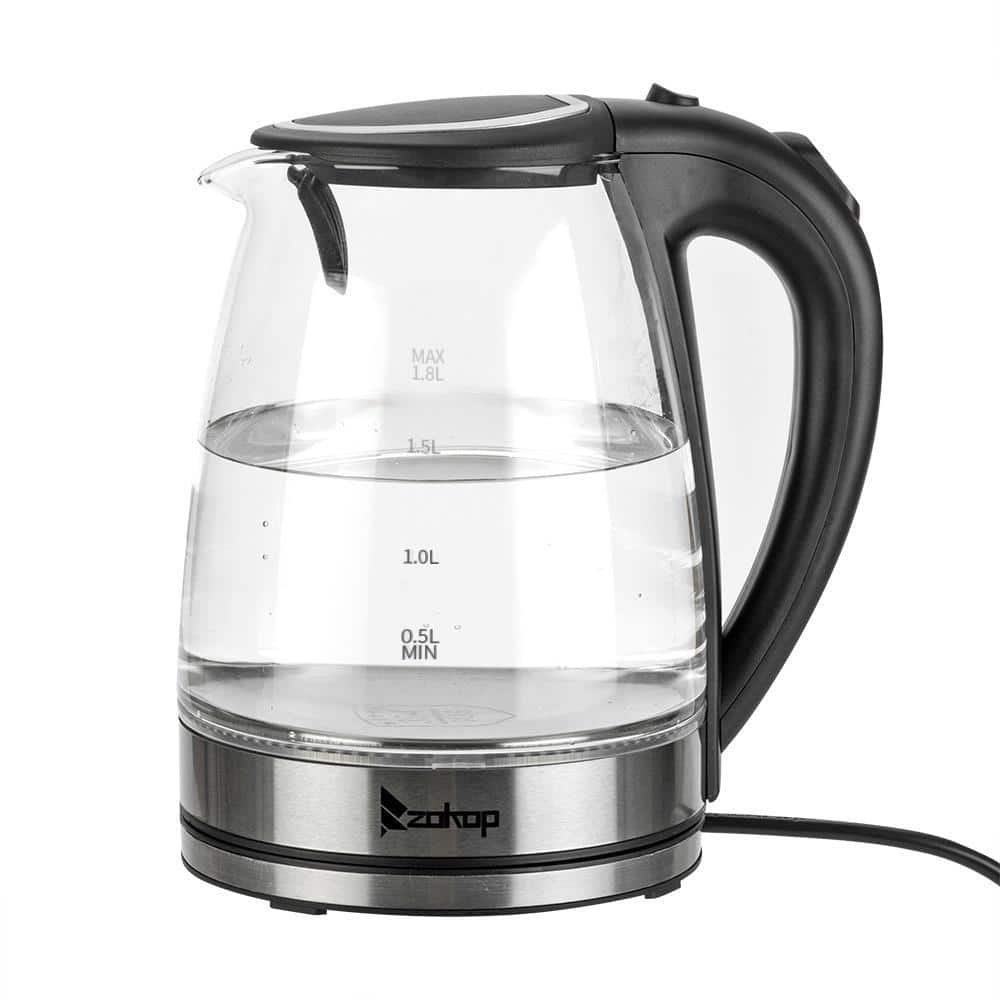 Winado - 1.8L Kitchen Electric Kettle Glass Tea Auto Shut-off Fast Boiling LED Light - Sliver and Black