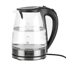 Winado - 1.8L Kitchen Glass Electric Kettle,Water Boiler & Heater, BPA Free, Auto-Shutoff & Boil-Dry Protection Boiling LED Light - Sliver and Black