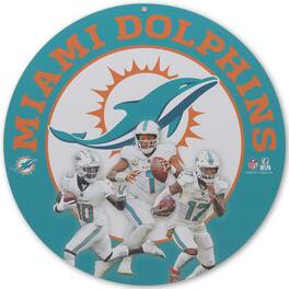 Open Road Brands - Miami Dolphins Team Stars 11" Round Metal Sign - Multicolor