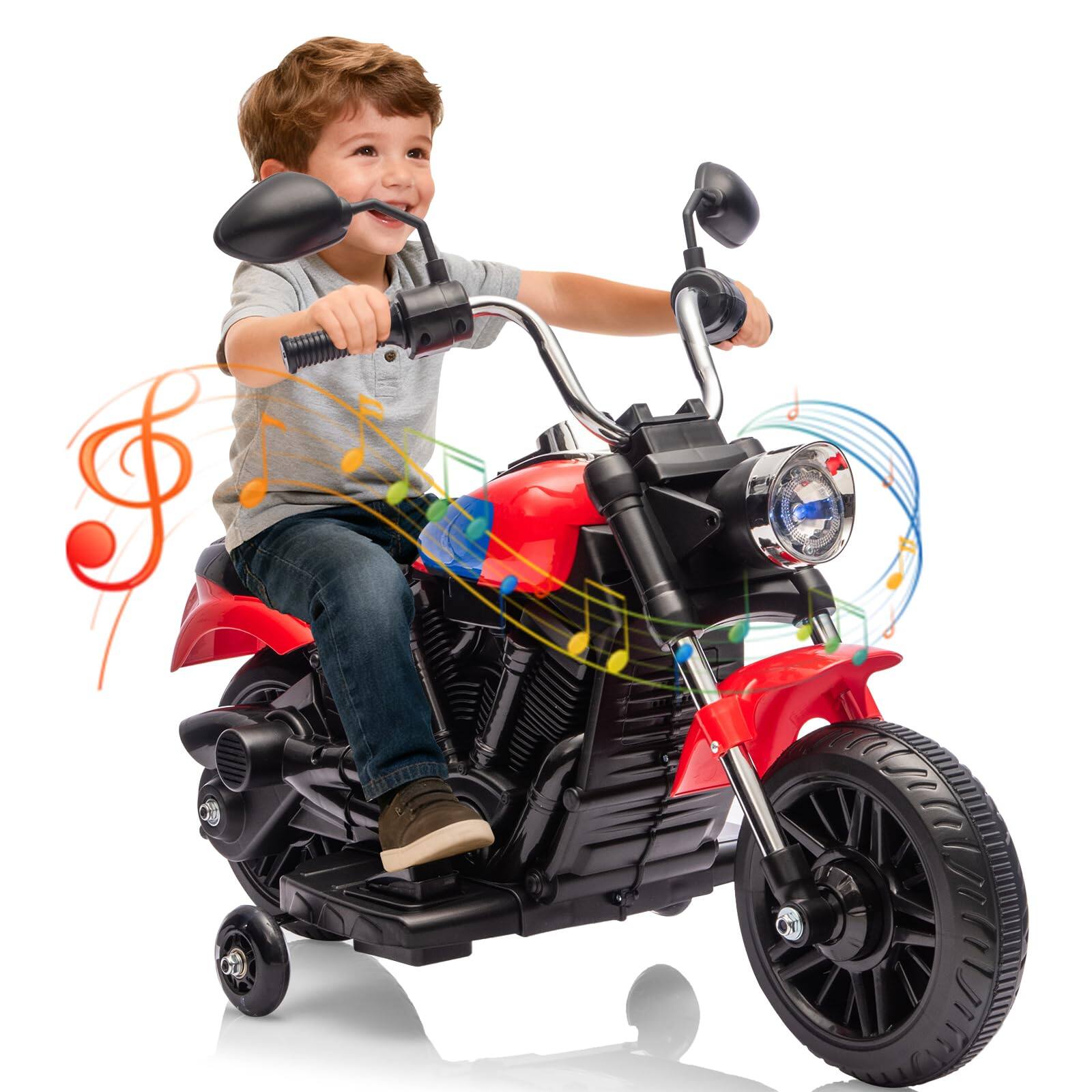Alt View 4. GARVEE - 12V Electric Dirt Bike, Kids Motorcycle with Training Wheels, Reverse, Headlight, Horn, Music, for 3-5 Years - Red.