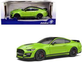 2020 Ford Mustang Shelby GT500 Grabber Lime Top and Stripes 1/18 Diecast Model Car by Solido - Green Metallic With Black