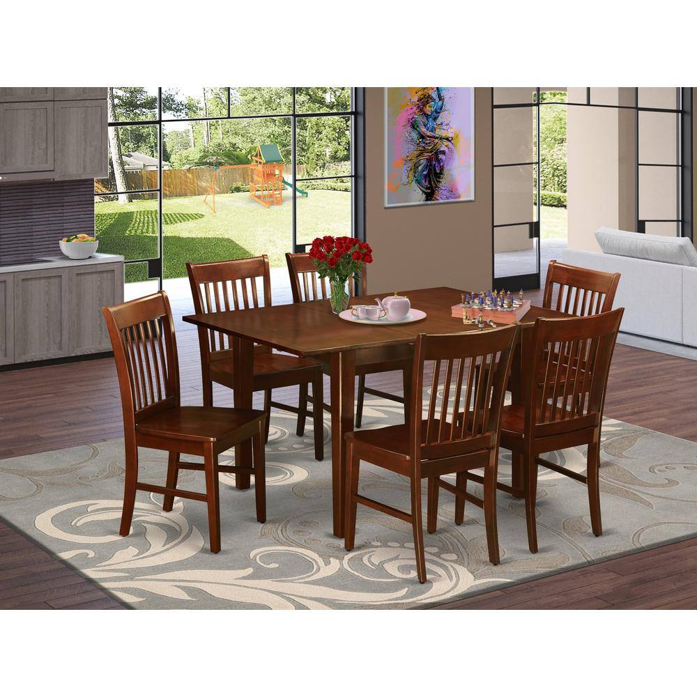 Back. East West Furniture - 7 Pc Kitchen nook Dining set-Kitchen Tables and 6 Dining Chairs - Mahogany.