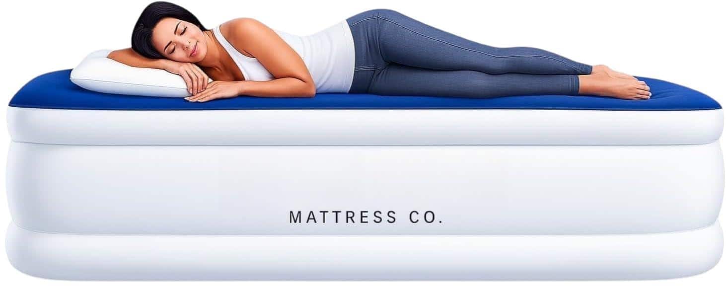 Jadie Link - Luxury Air Mattress With Built In Pump Integrated Pillow Inflatable Airbed For Guests Camping Home manufacturer Warranty - Blue