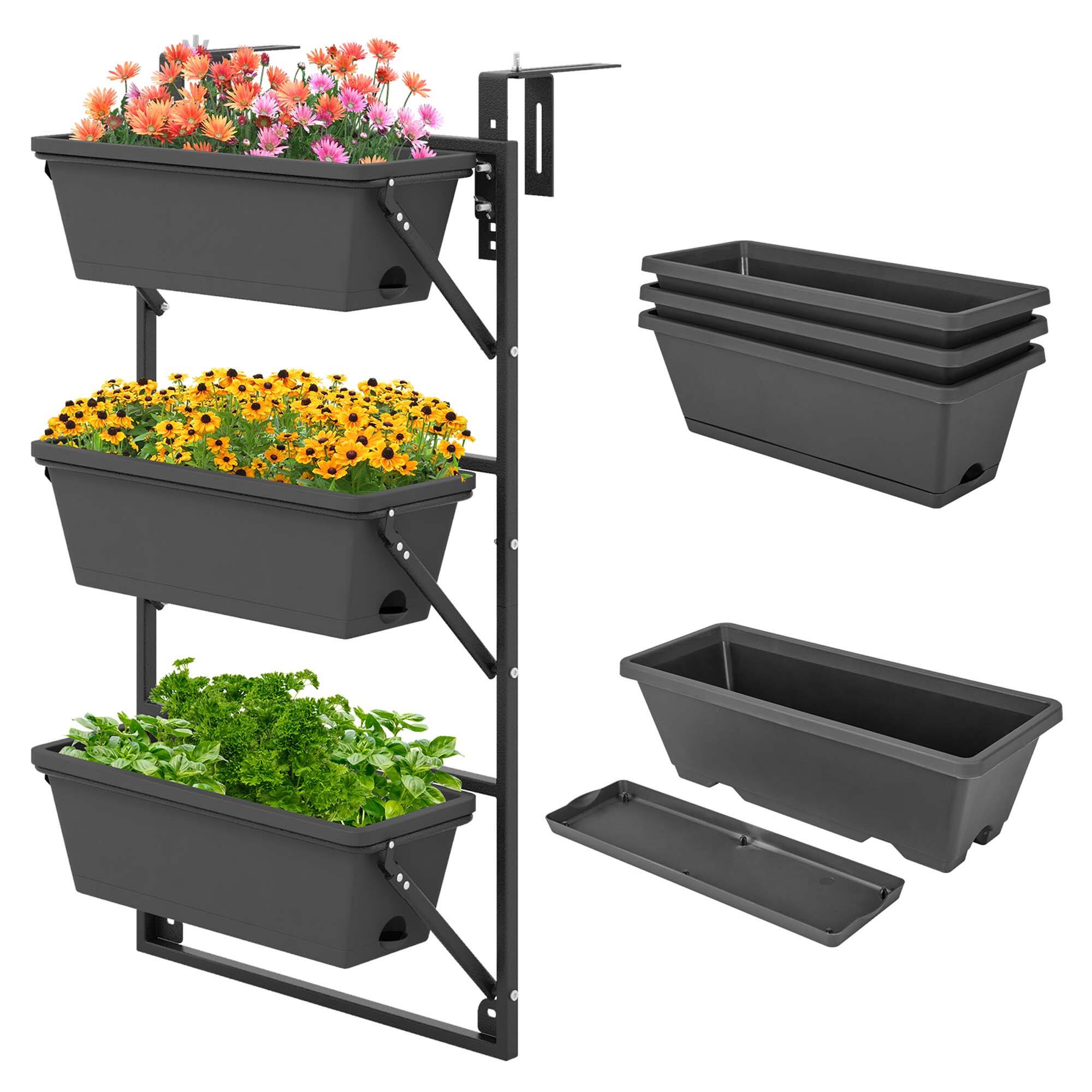 Alt View 1. Costway - Hanging Vertical Planter with 3 Planter Boxes & Detachable Hooks for Flowers - Black.