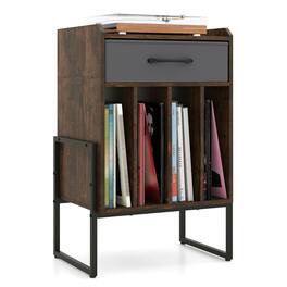 Costway - Record Player Stand Turntable Stand with Drawer & Record Holder Display Shelf - Rustic Brown & Gray