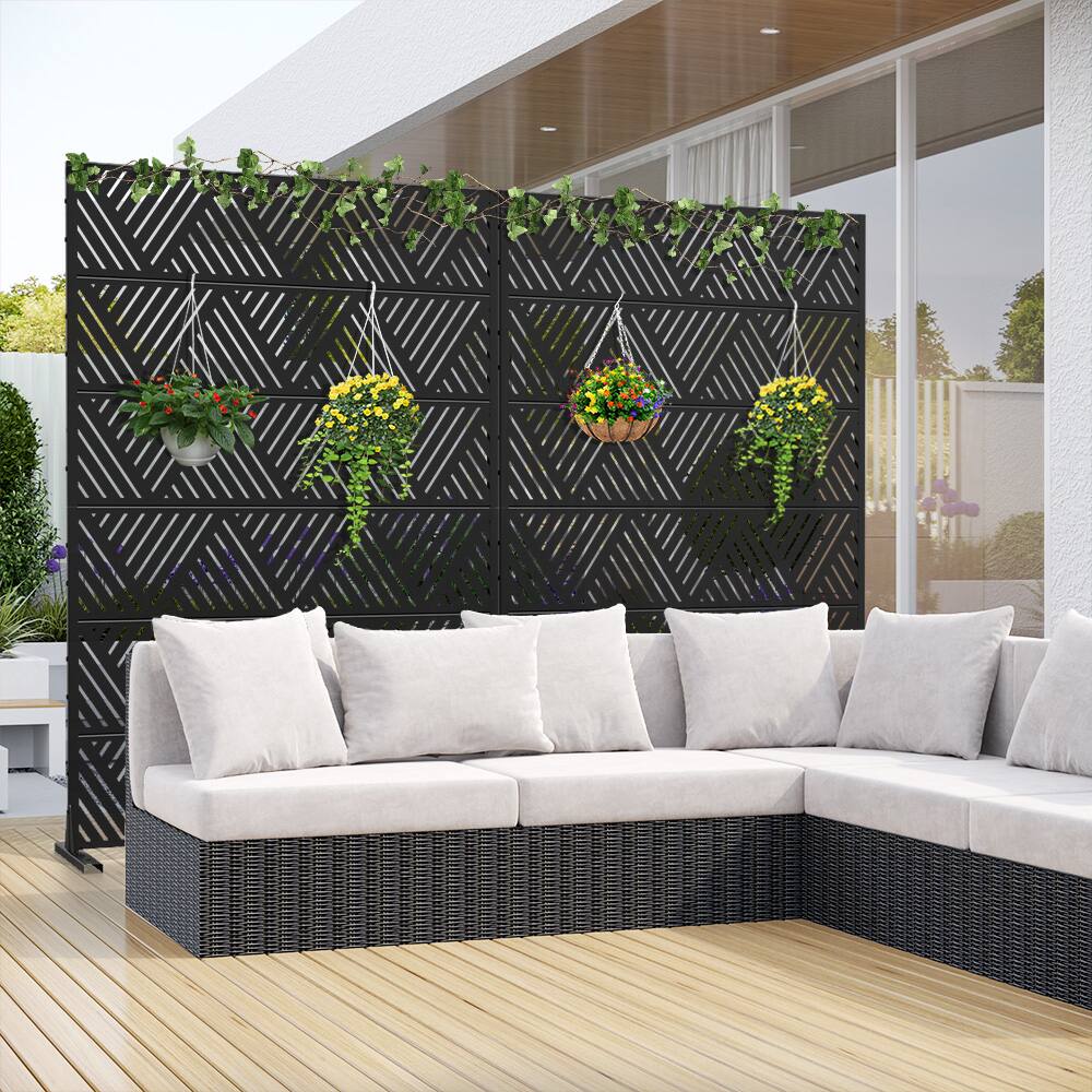 Alt View 1. PexFix - 72 in. x 47 in. Triangle Pattern Metal Outdoor Privacy Screen & Panels, Freestanding Garden Divider Fence - Black.