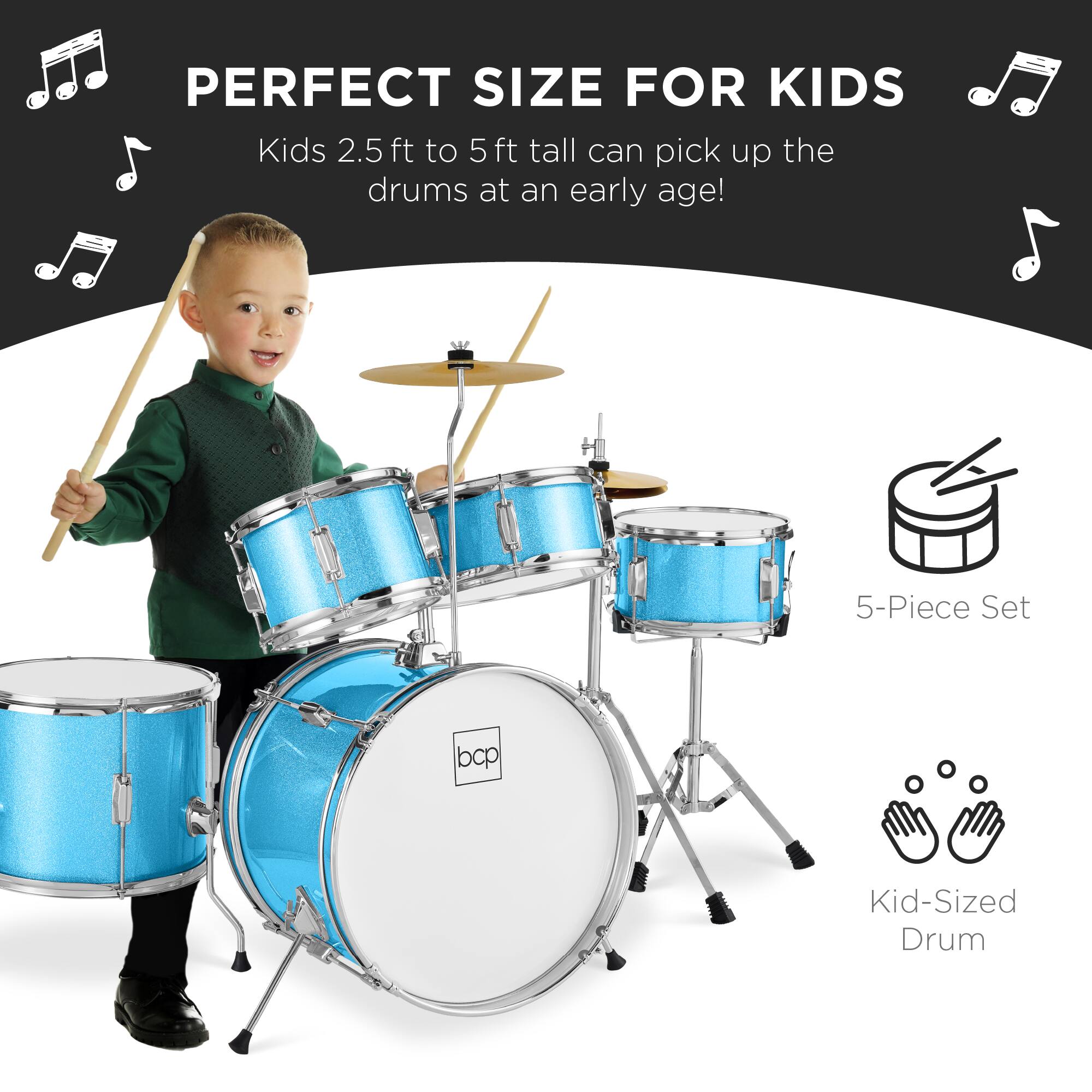 Perfect Size for Kids: Kids 2.5 ft to 5 ft tall can pick up the drums at an early age! 5-Piece Set Kid-Sized Drum.