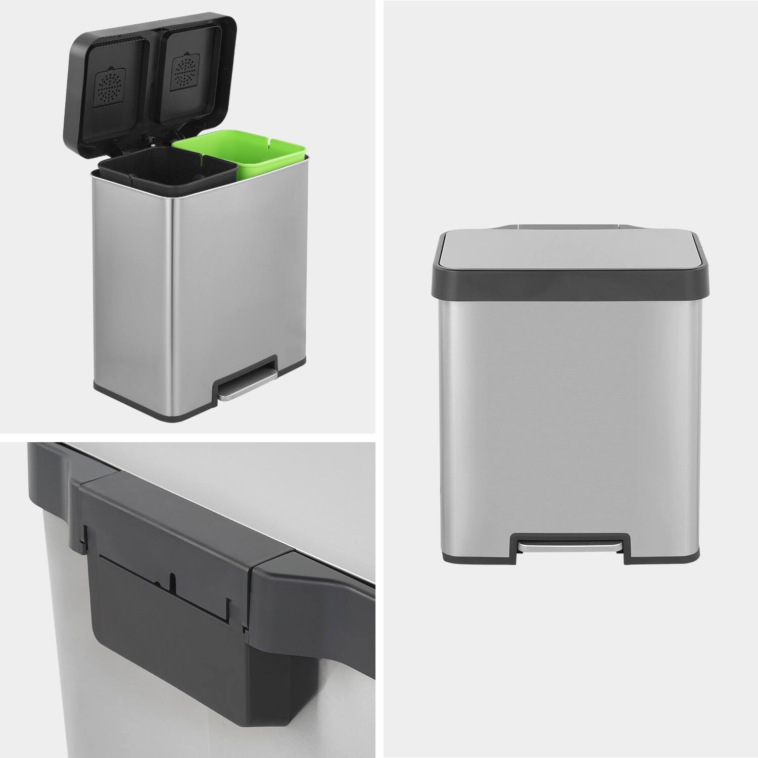 Alt View 7. Innovaze - 10.6 Gallon Rectangular Stainless Steel Recycle Step-on Trash Can with Dual 20 liter + 20 liter Compartments for Kitchen - Sliver.