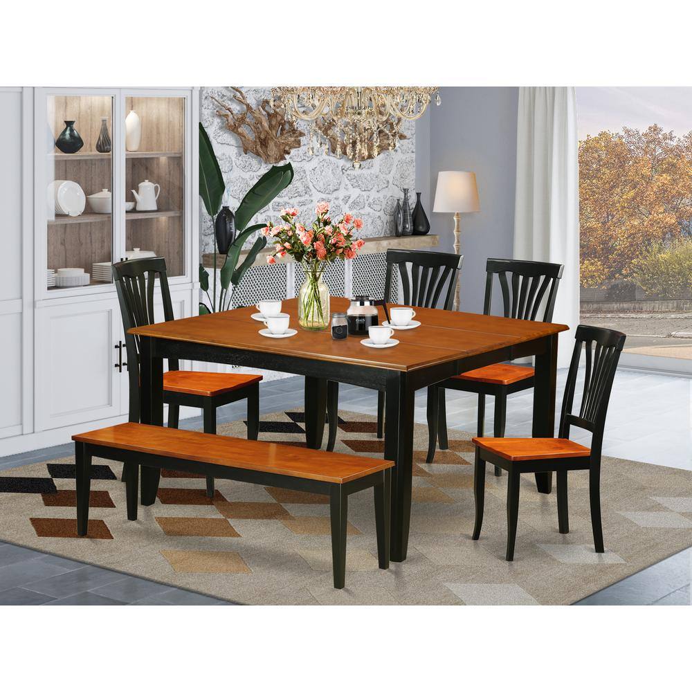 Alt View 2. East West Furniture - 6 PC Dining room set with bench-Kitchen Tables and 4 Wood Dining Chairs Plus bench - Black & Cherry.