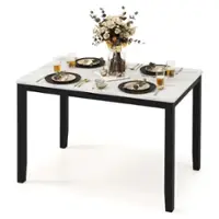 Costway Dining Table 45" Rectangular Mid Century Kitchen Table with Faux Marble Tabletop - White - Front_Zoom