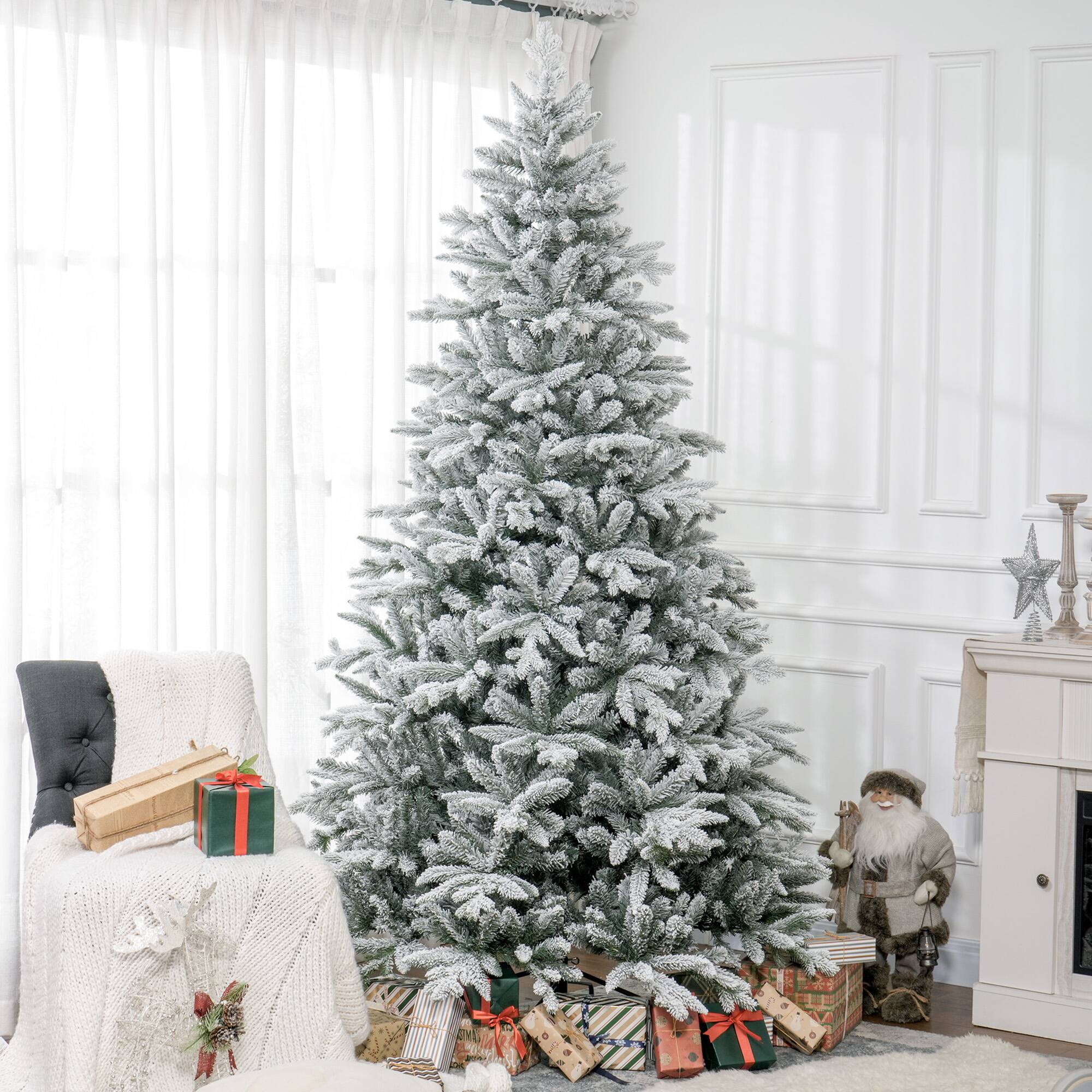 Alt View 1. Homcom - Artificial Flocked Christmas Tree with Snow Tips, Easy Assembly - Green.