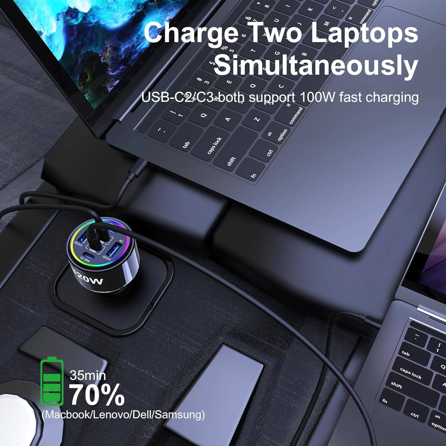 - 8 - ado K V & M * command Charge Two Laptops aR 5 T G 40 5 Simultaneously 3 E USB-C2/C3-both both support 100W fast charging M 1 a command A N 2 5 option tab lock caps ctri shift fn ocLa CHJ0W acas Wost talo I 1 35min 70% (Macbook/Lenovo/Dell/Samsung) Q caps lock shift 4 fn ctri al eption