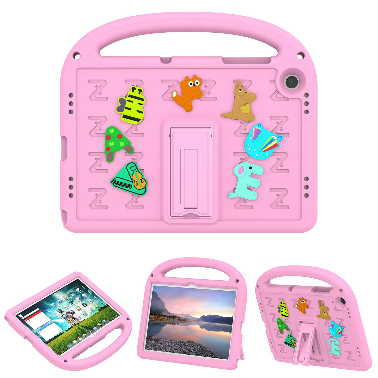 Front. Dteck - Kids Shock-absorbent TPU Tablet Case for Samsung Galaxy Tab A11+ (2025) X230 / A9+ (2023) X210 11" with Shoulder Strap - Pink.