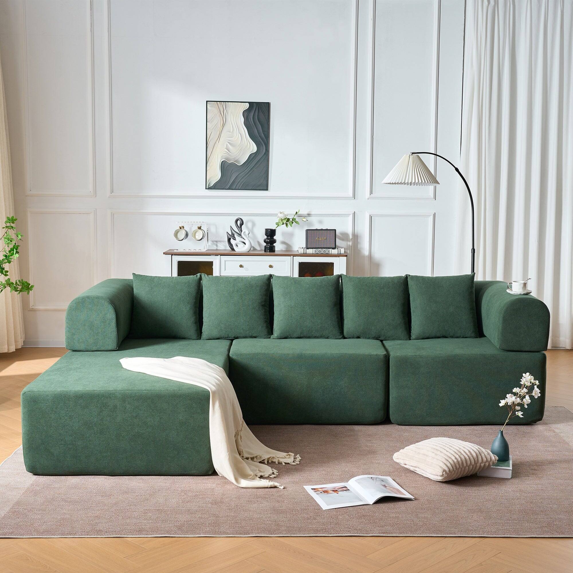 Alt View 1. Boyel Living - Compressed Modular Green Velvet Sofa No Assembly Required 4-Seat - Green.