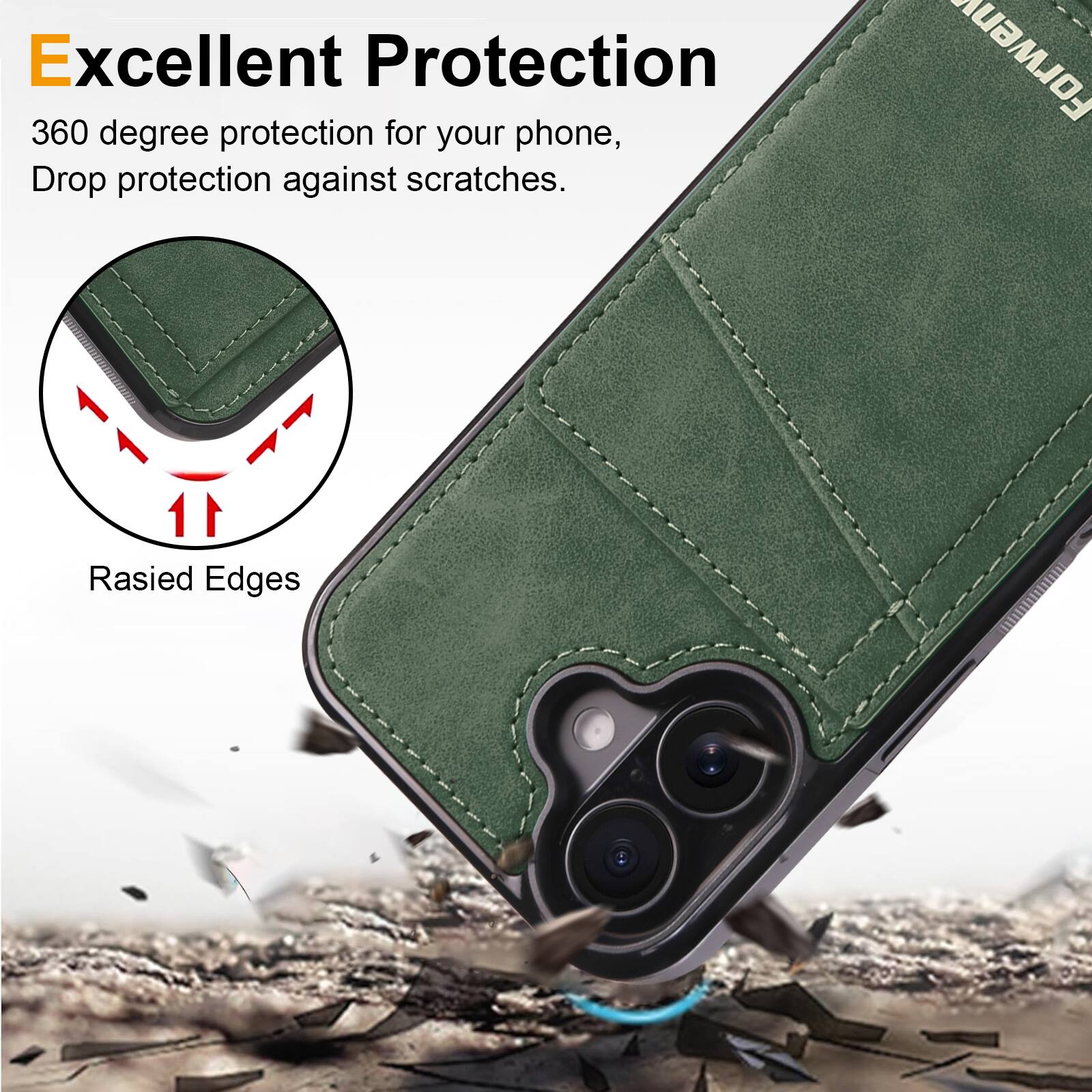 Excellent Protection  
360 degree protection for your phone, Drop protection against scratches.  
Raised Edges