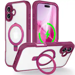 Dteck - Magnetic for iPhone 17 Case with Screen Protector, Matte Clear Back Shockproof Full Body Phone Cover - Rose