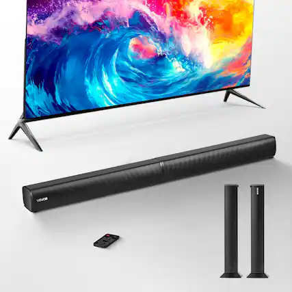 Front. VEVOR - Sound Bar for Smart TV, 2.0 Channel, 32-Inch 2 in 1 Detachable Soundbar TV Speakers, with Bluetooth HDMI AUX USB - Black.