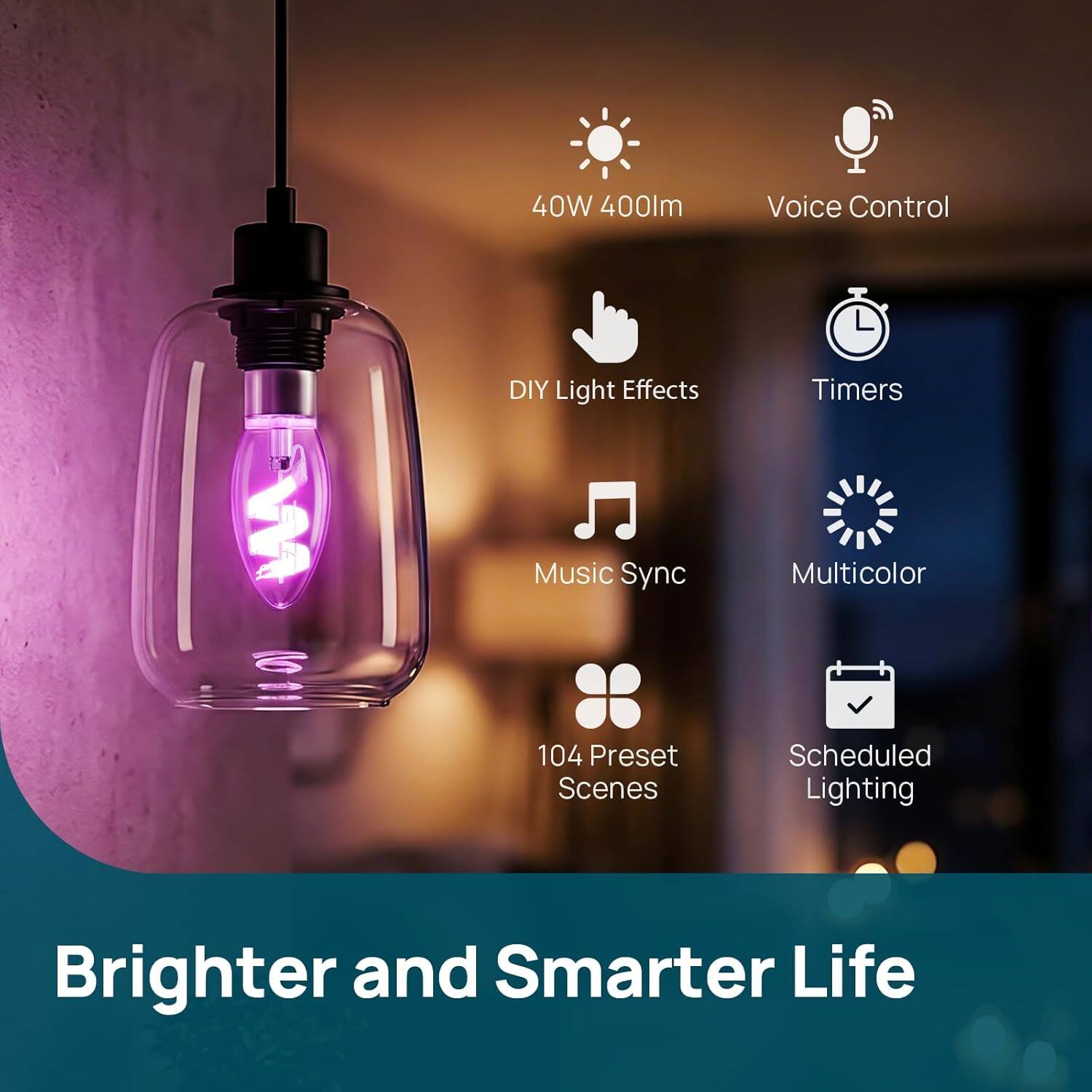 40W 400lm Voice Control W DIY Light Effects Music Sync Timers Multicolor 104 Preset Scenes Scheduled Lighting Brighter and Smarter Life