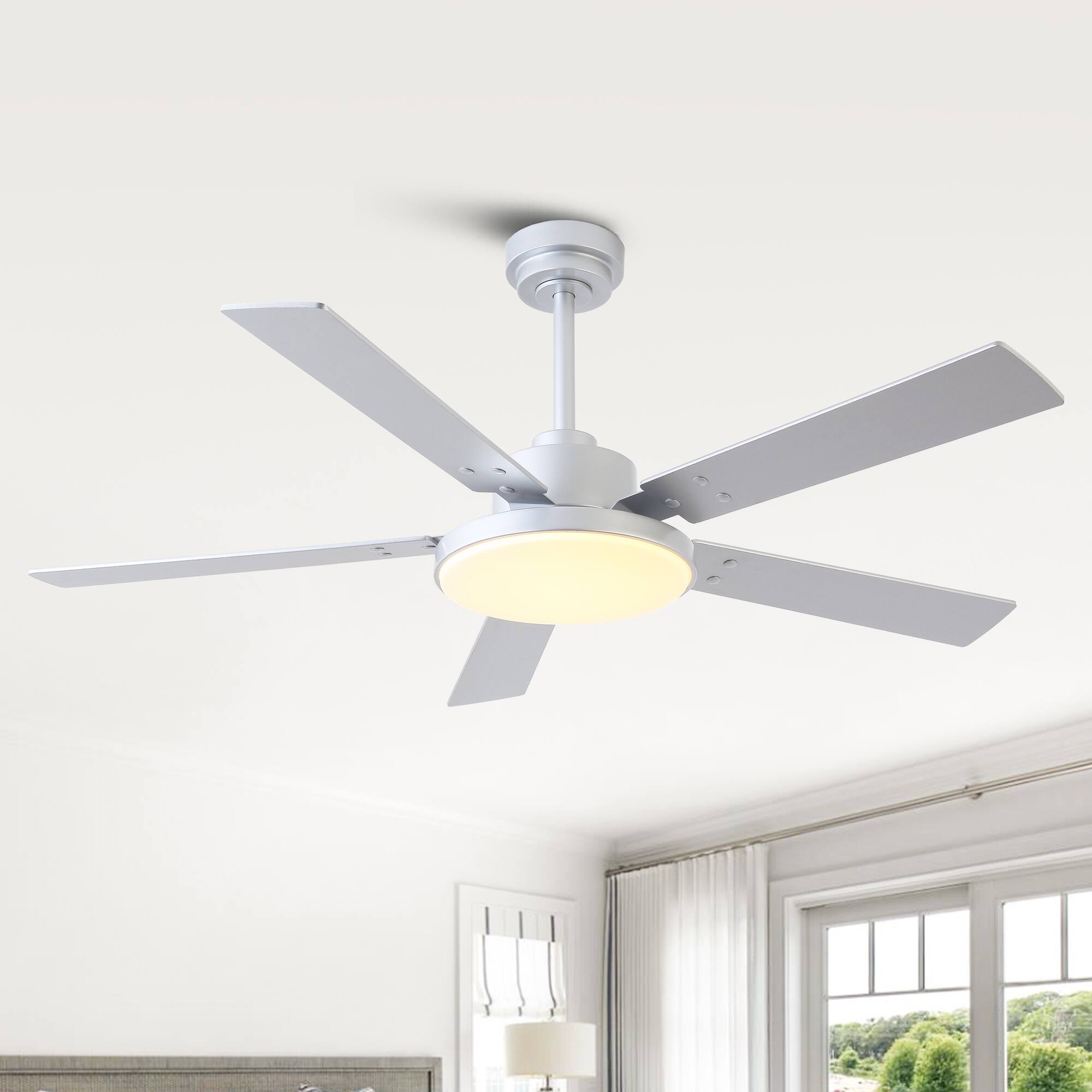 Alt View 1. Vaczon - 52" Modern Silver Dimmable LED Ceiling Fan with Light and Remote & APP - Silver.
