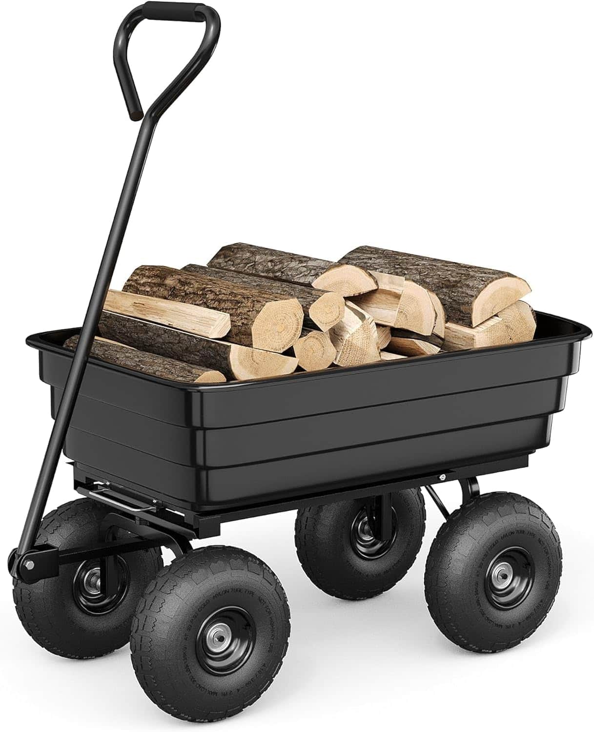 Acekool - Garden Dump Cart, 600Lb Capacity, Heavy Duty Yard Utility Cart, Removable Dump Bed, All-Terrain Tires - Black