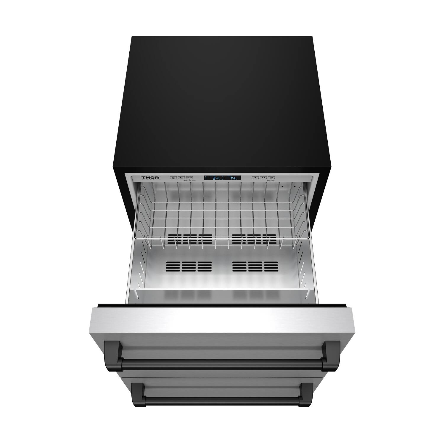 Back. Thor Kitchen - Gordon Ramsay Series by Thor Kitchen 24 Inch Indoor Outdoor Refrigerator Drawers with Black Hardware - Stainless Steel.