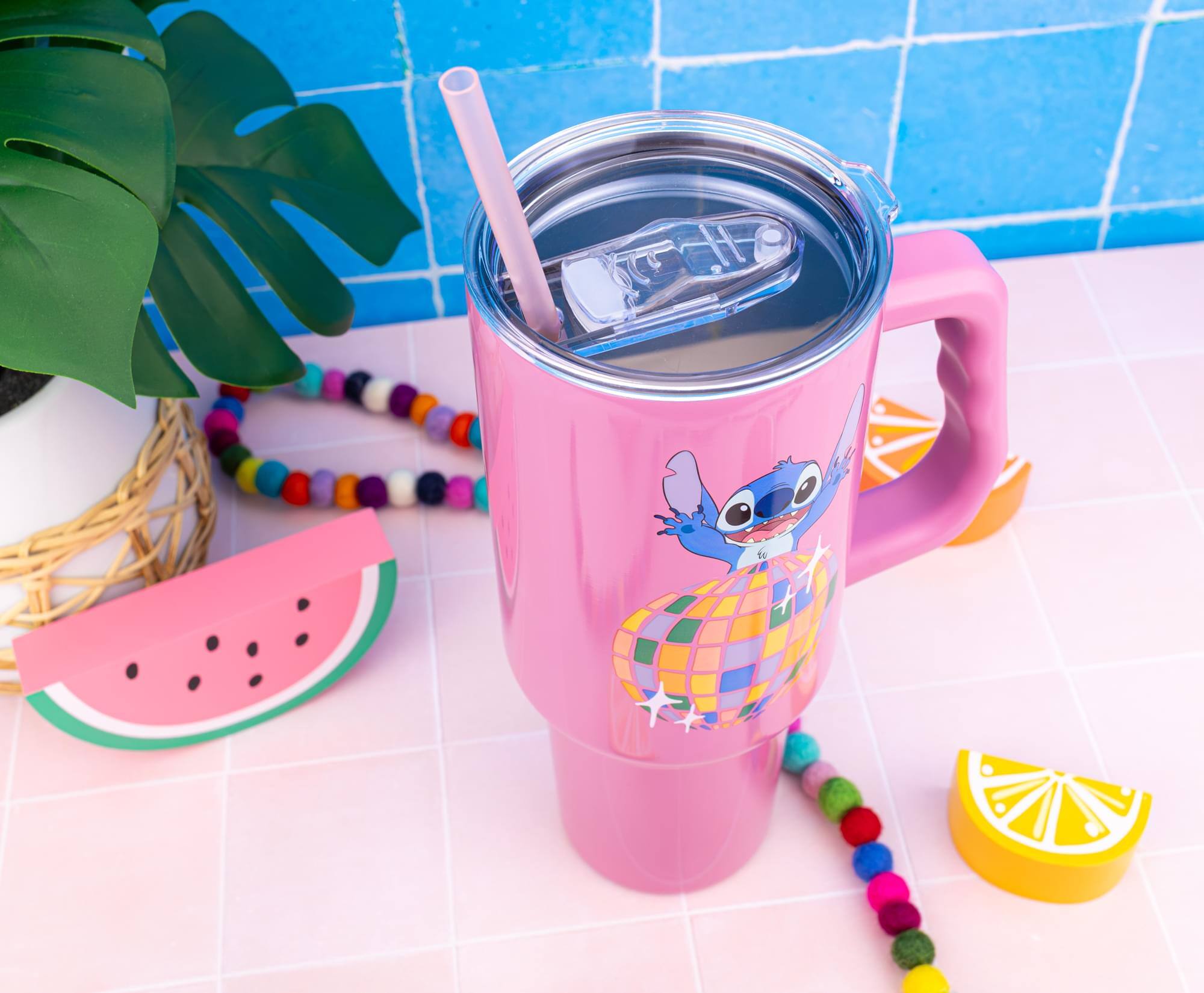 Alt View 5. Silver Buffalo - Disney Lilo & Stitch "Life Is A Party" 40-Ounce Stainless Steel Tumbler - Multi-Colored.