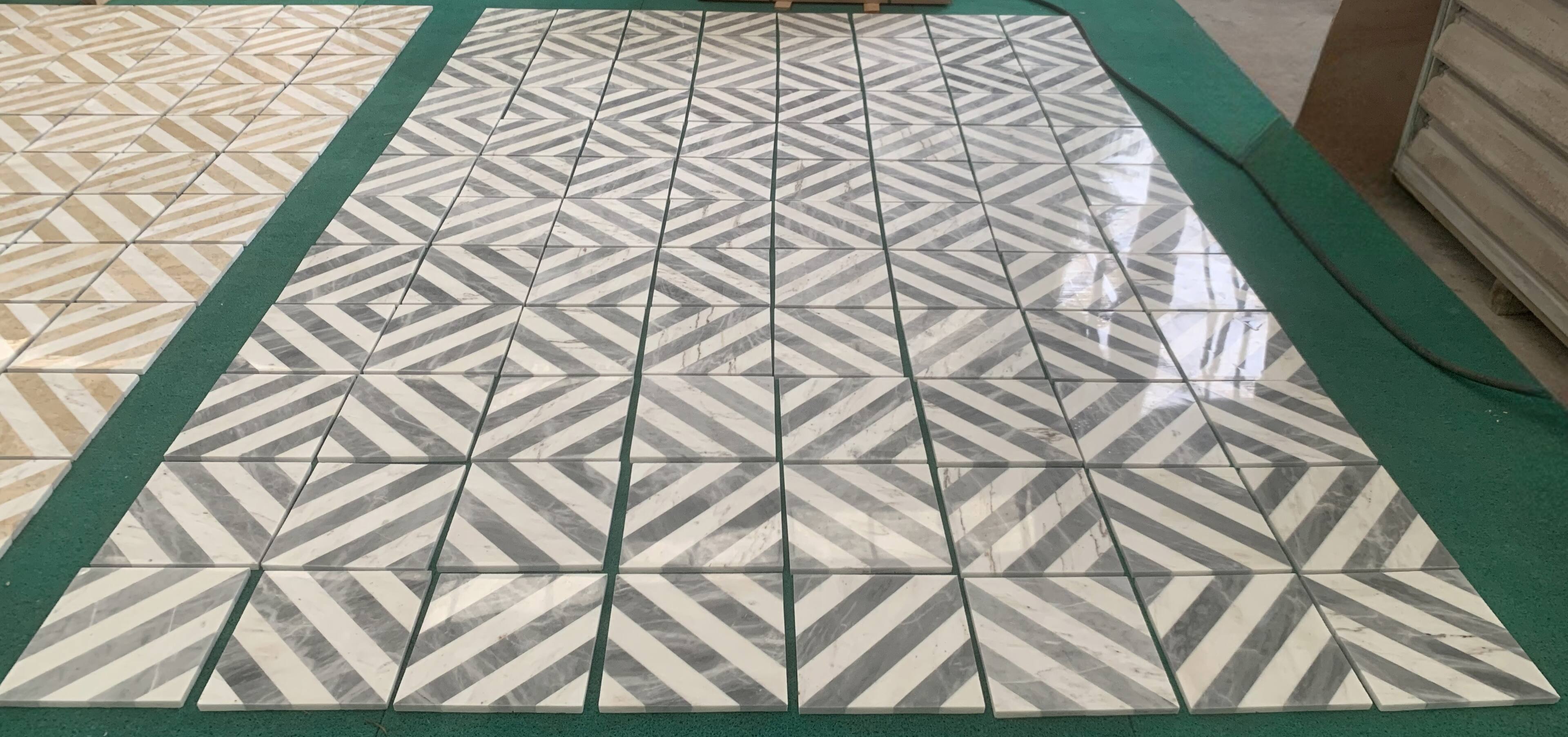 Alt View 5. APRILSOUL - 12x12in White Grey Water jet Marble Tiles Polished - White.