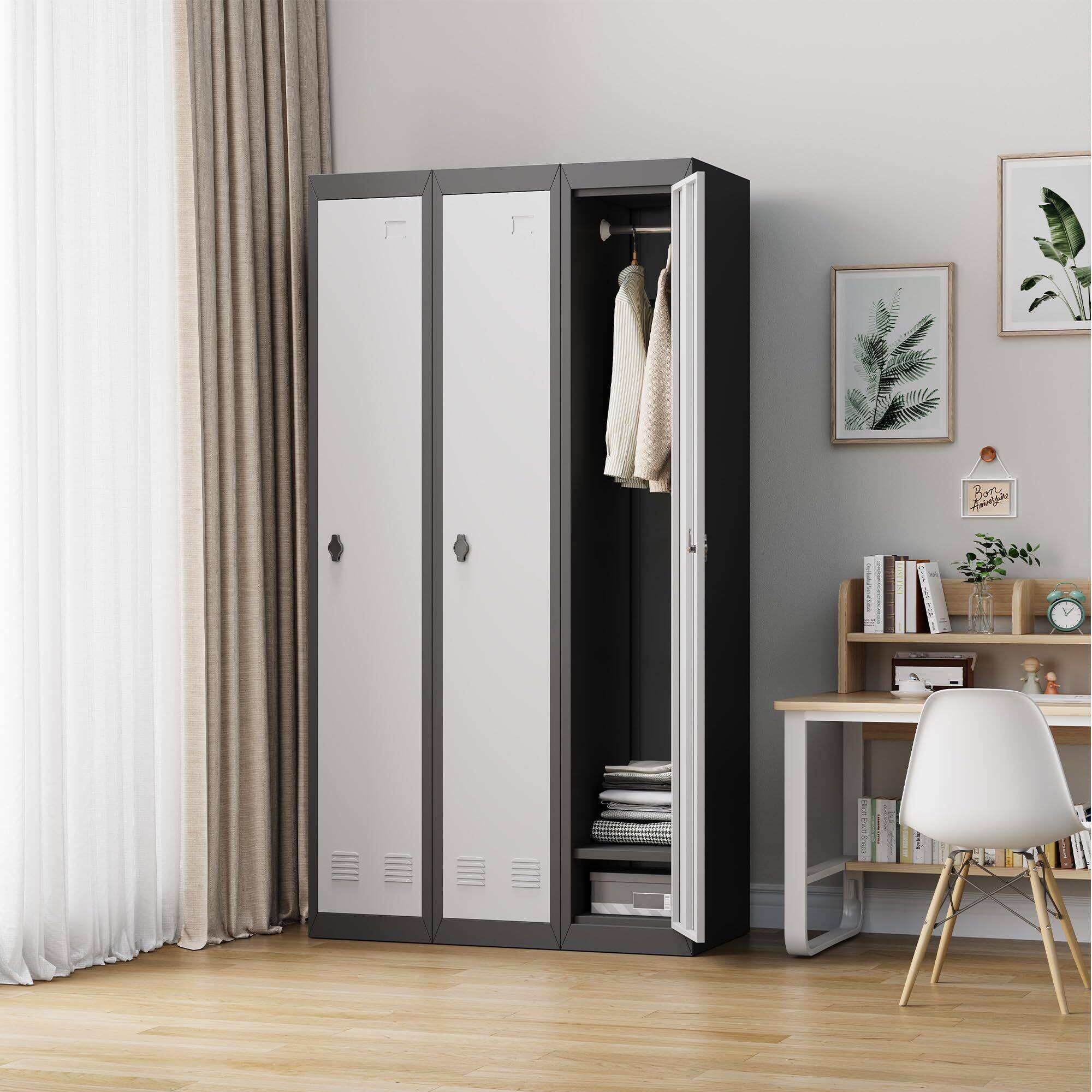 Alt View 2. GARVEE - 72" Tall Metal Storage Steel Cabinet Lockers Door w/ Shelves for Employees Students Office Gym Assembly Required - Gray.