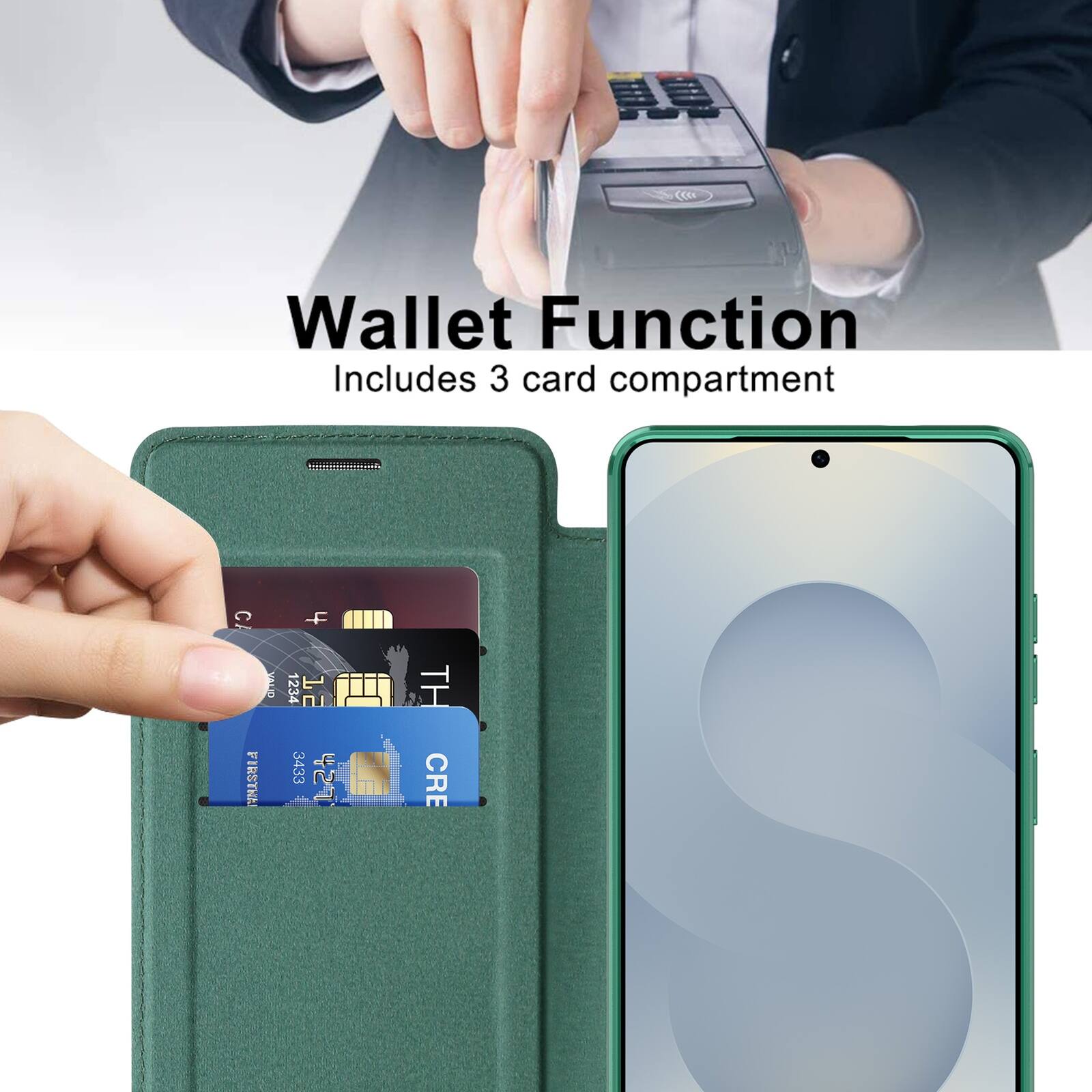 Wallet Function  
Includes 3 card compartment
