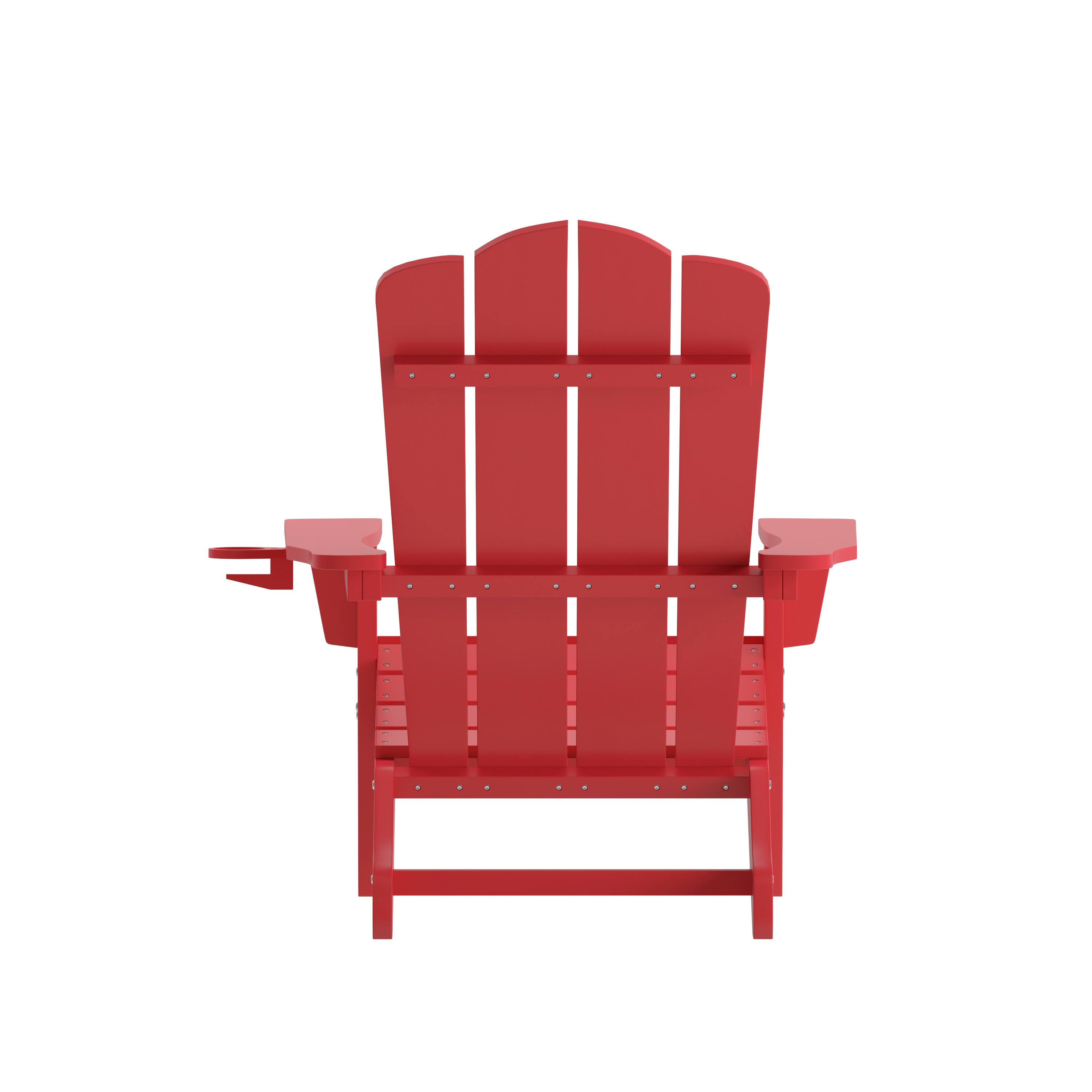 Alt View 8. Emma + Oliver - Tiverton Set of 4 Adirondack Chairs with Cup Holders, Weather Resistant HDPE Adirondack Chairs - Red.